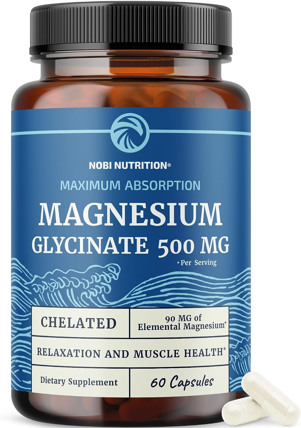 Magnesium Glycinate 500mg, High Absorption, Sleep & Muscle Health Support | Bone Heart Health & Relaxation Support for Women & Men, Chelated Mag Glycinate, Magnesium Supplement, Non-GMO, 60 Capsules