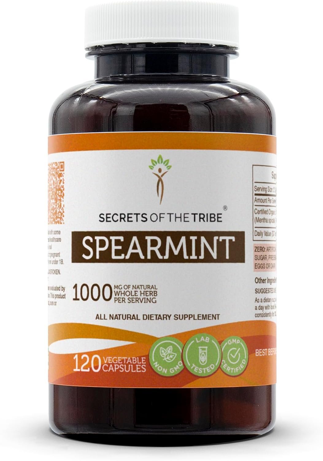 Secrets of the Tribe Spearmint Capsules 1000 mg Spearmint (Mentha spicata) Dried Leaf, Women’s Hormone Support Supplement (120 Capsules)