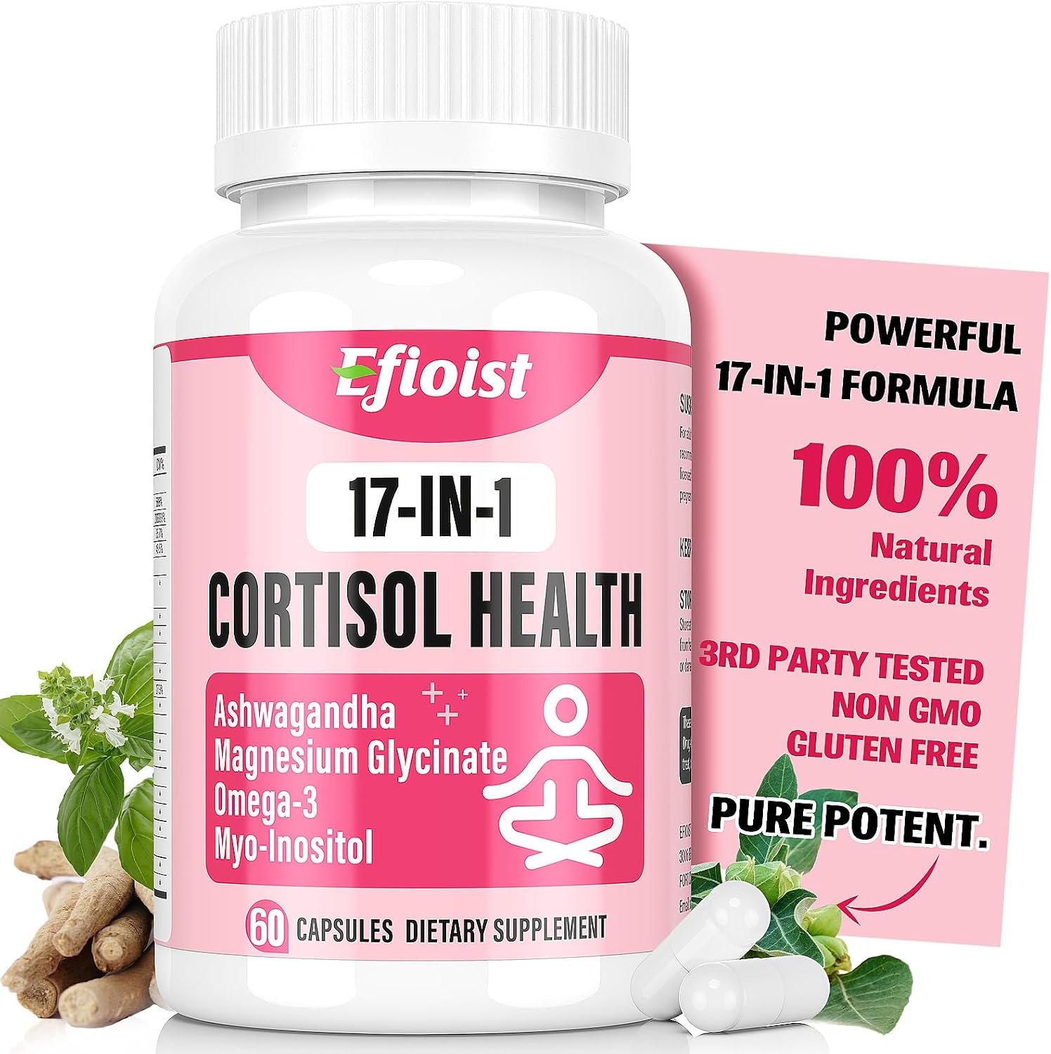 Cortisol Supplement for Women, 17-in-1 Hormone Harmony for Women, Cortisol Reducer with Ashwagandha, Rhodiola Rosea, Magnesium Glycinate, Omega-3, for Mood, Focus, Sleep Support, 60 Capsules