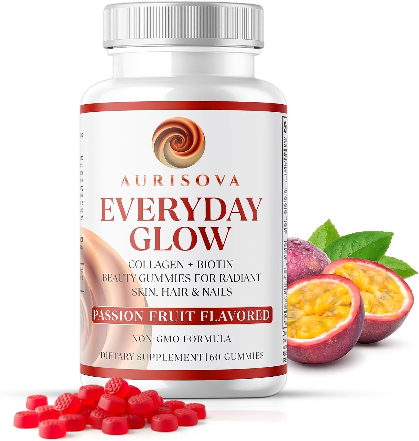 Everyday Glow Biotin 6000mcg & Marine Collagen Gummies | Advanced Dietary Supplement for Hair Skin and Nails Vitamins with B-Complex, Zinc, Vitamin C & E | Passion Fruit, Non-GMO, 60ct