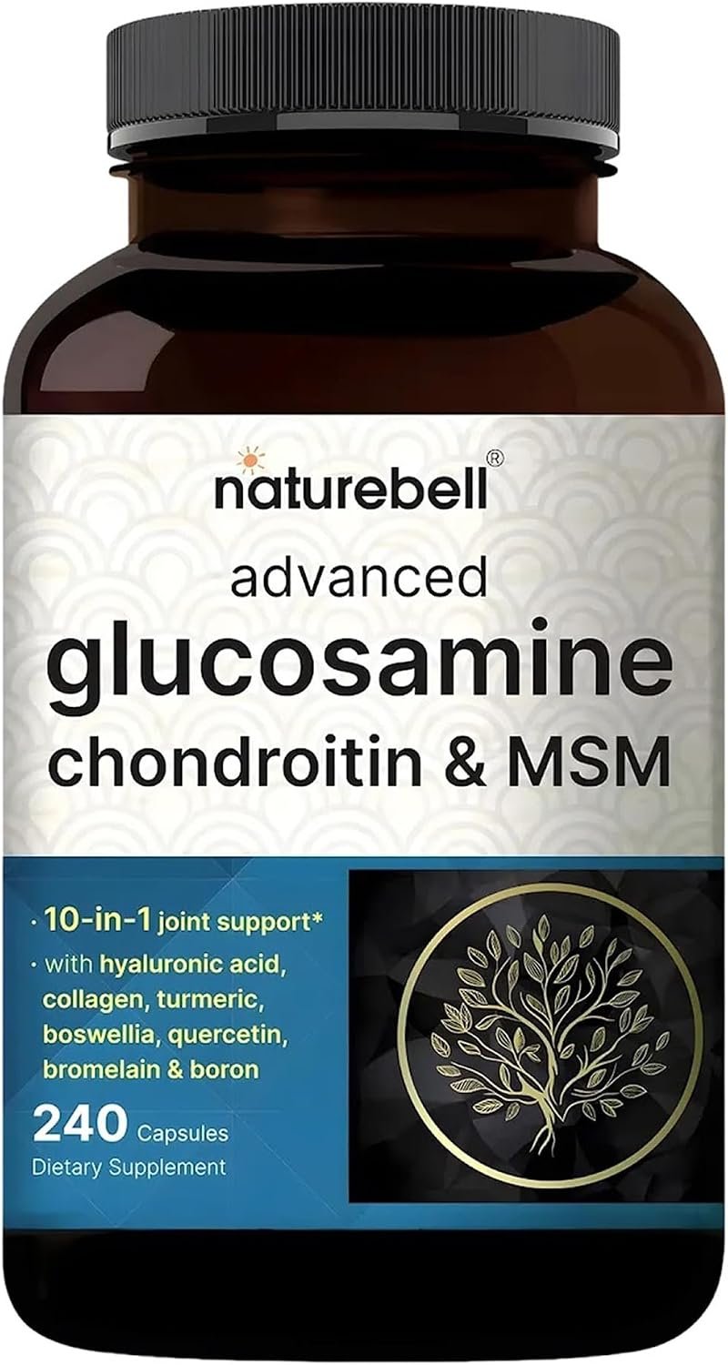 NatureBell Advanced Glucosamine Chondroitin & MSM, 240 Capsules | 10-in-1 Joint Support Complex*, Includes Hyaluronic Acid, Turmeric, Glucosamine, Collagen & More