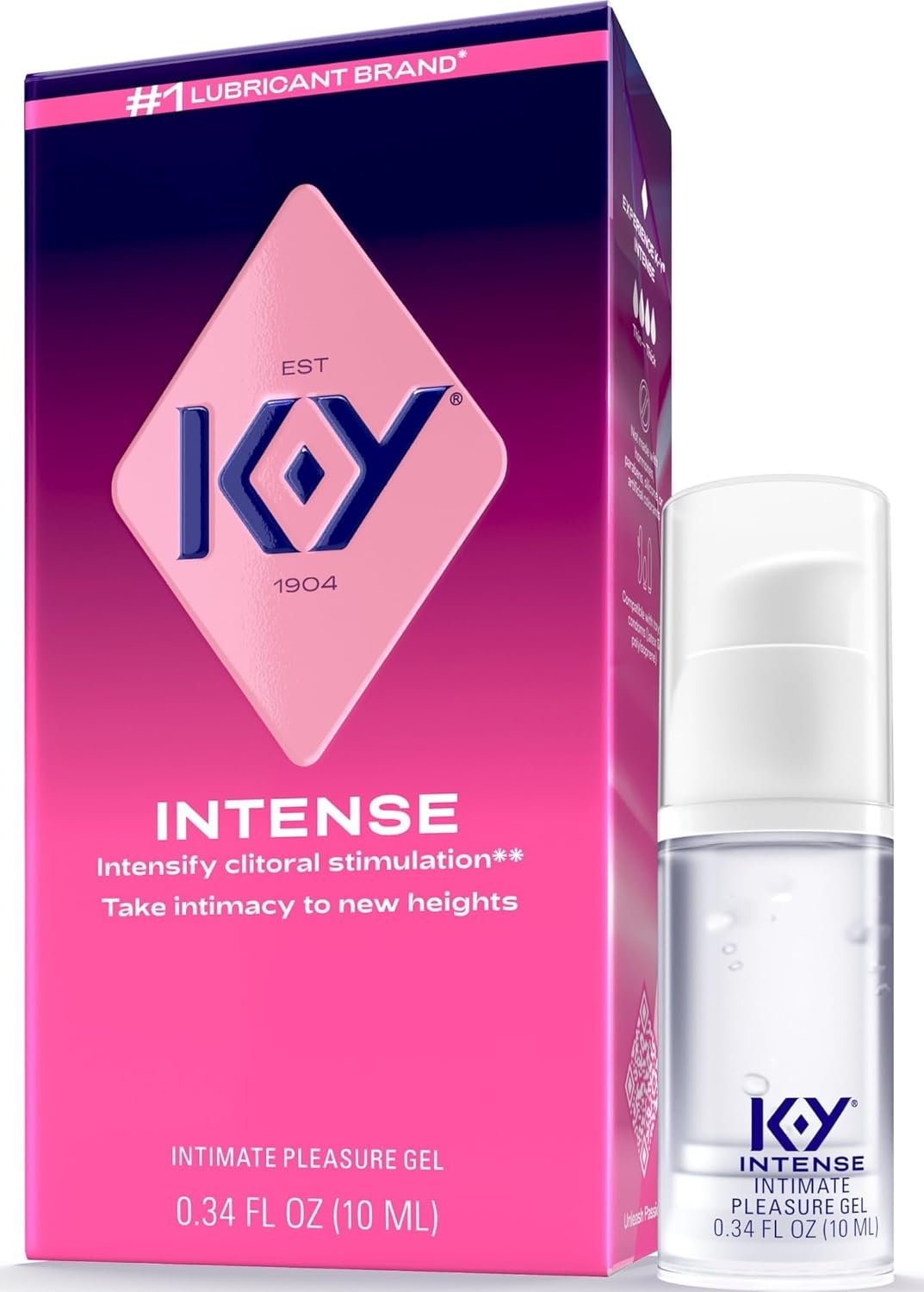 K-Y Intense 0.34 fl oz Adult Toy Friendly Female Pleasure Gel, Arousal Stimulant for Women, Couples Massage Enhancer, Tingling Cooling & Warming, Hormone & Paraben Free, Latex Condom Compatible