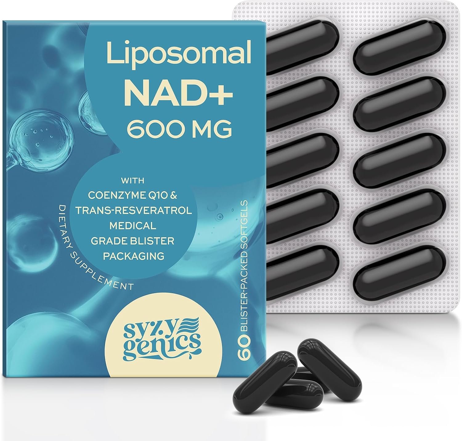 NAD+ NMN Alternative, Liposomal Formula, 60 Softgels | 1600mg Blend • Resveratrol • CoQ10 • Quercetin • Alpha Lipoic Acid (ALA)
