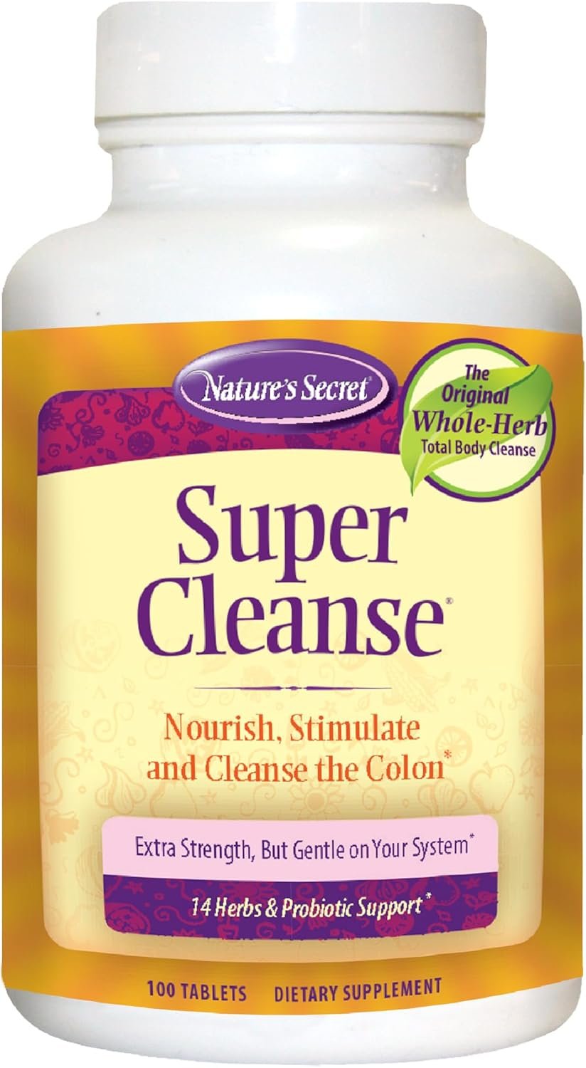 Nature’s Secret Super Cleanse Herbal Colon Cleanse & Gut Support | 100 Tablets | 14 Herbs + Probiotic | Digestive Wellness & Regularity | Extra Strength Gut Health Support
