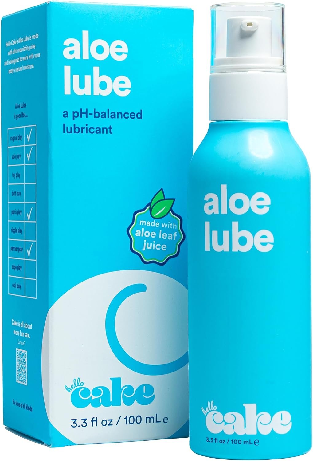 Hello Cake Aloe-Based Personal Lubricant, 3.3 fl oz | Hydrating, Hypoallergenic, pH-Balanced, Non-Sticky, & Condom Compatible Lube for Men, Women, & Couples