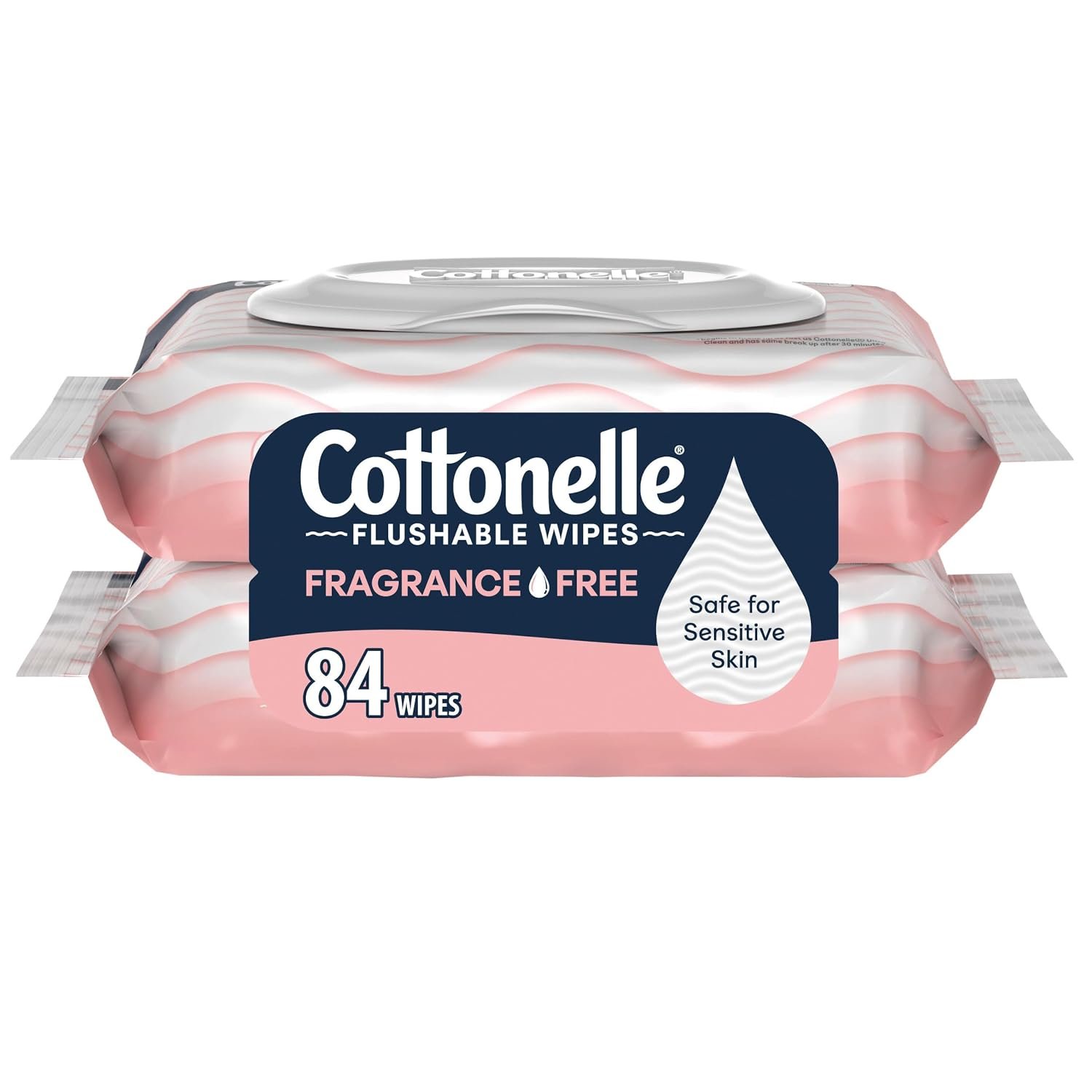 Cottonelle Fragrance Free Flushable Wet Wipes, Adult Wet Wipes, 2 Flip-Top Packs, 42 Wipes Per Pack