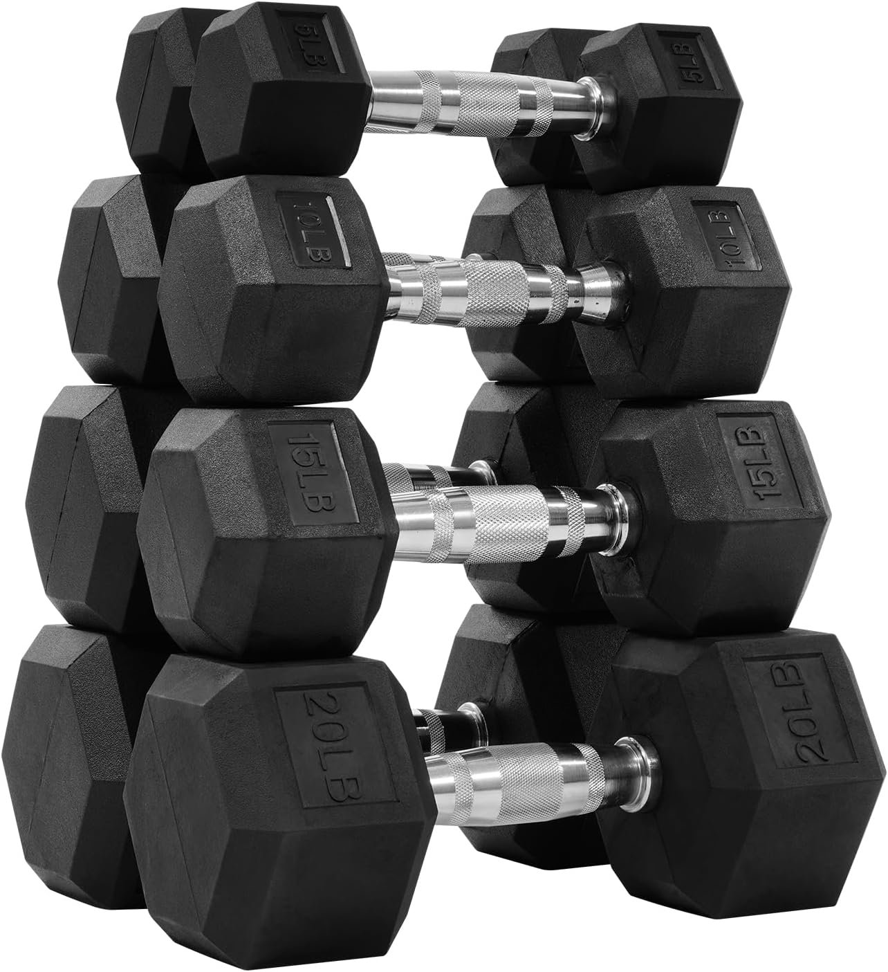 Fitvids 100LB Rubber Encased Hex Dumbbell Weight Set Contoured Handle for Muscle Toning, Strength Building & Full Body Workout