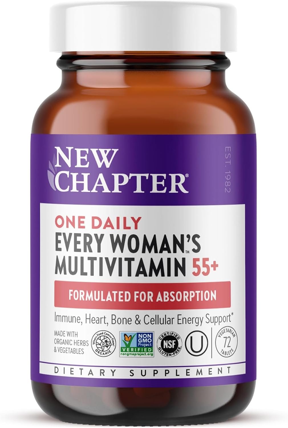 New Chapter Every Woman’s One Daily 55+ Multivitamin, 72 Tablets | Supports Immune, Bone and Vision Health, Gentle on the Stomach, Non-GMO, Gluten Free, Dairy Free, Vegetarian, and Kosher