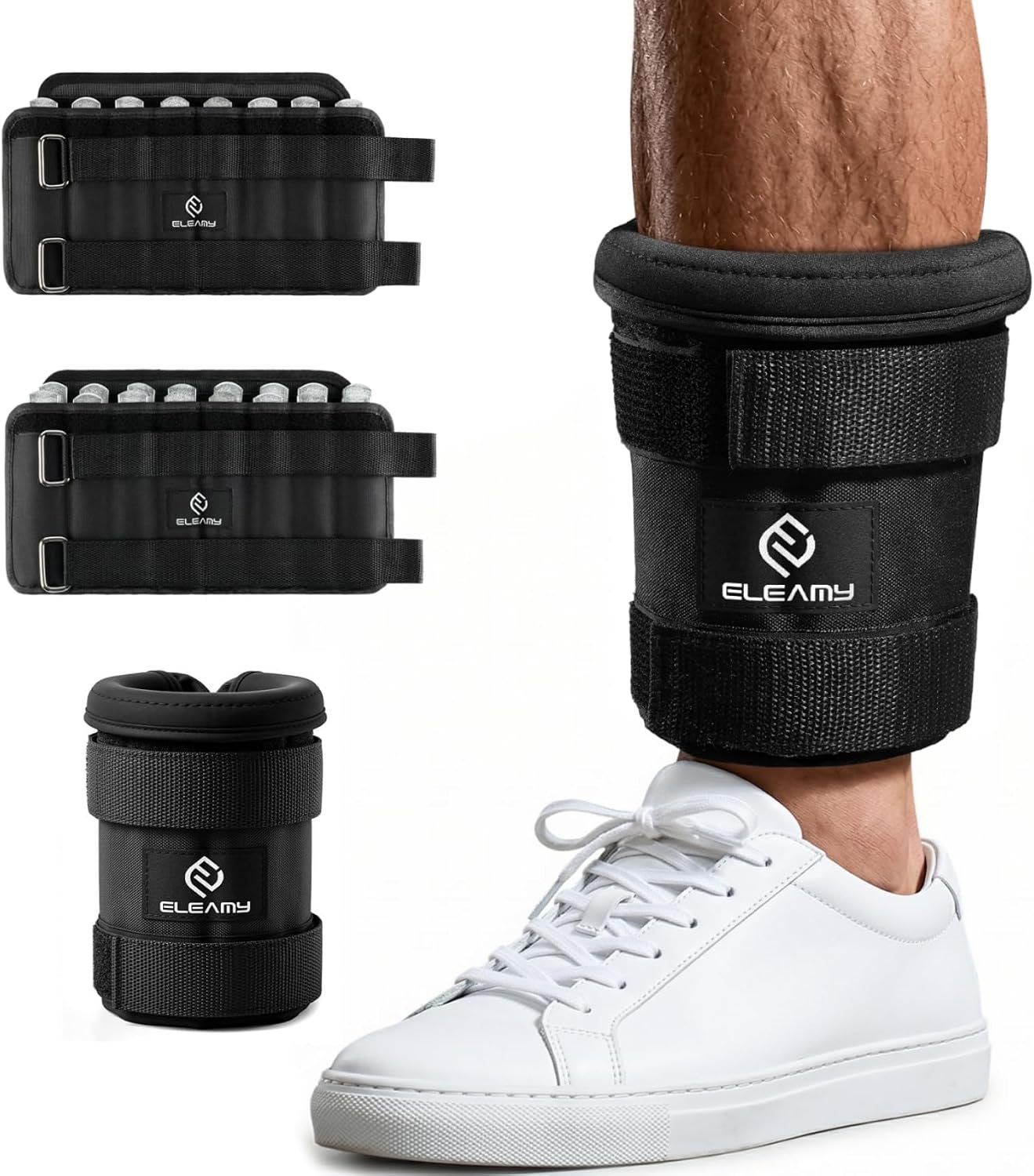 ELEAMY Adjustable Ankle Weights for Women & Men – 1-8/15lb Pair – Black | Removable steel plates & adjustable weight, comfortable & tear resistant. For walking, running, yoga, gym. 1 pair