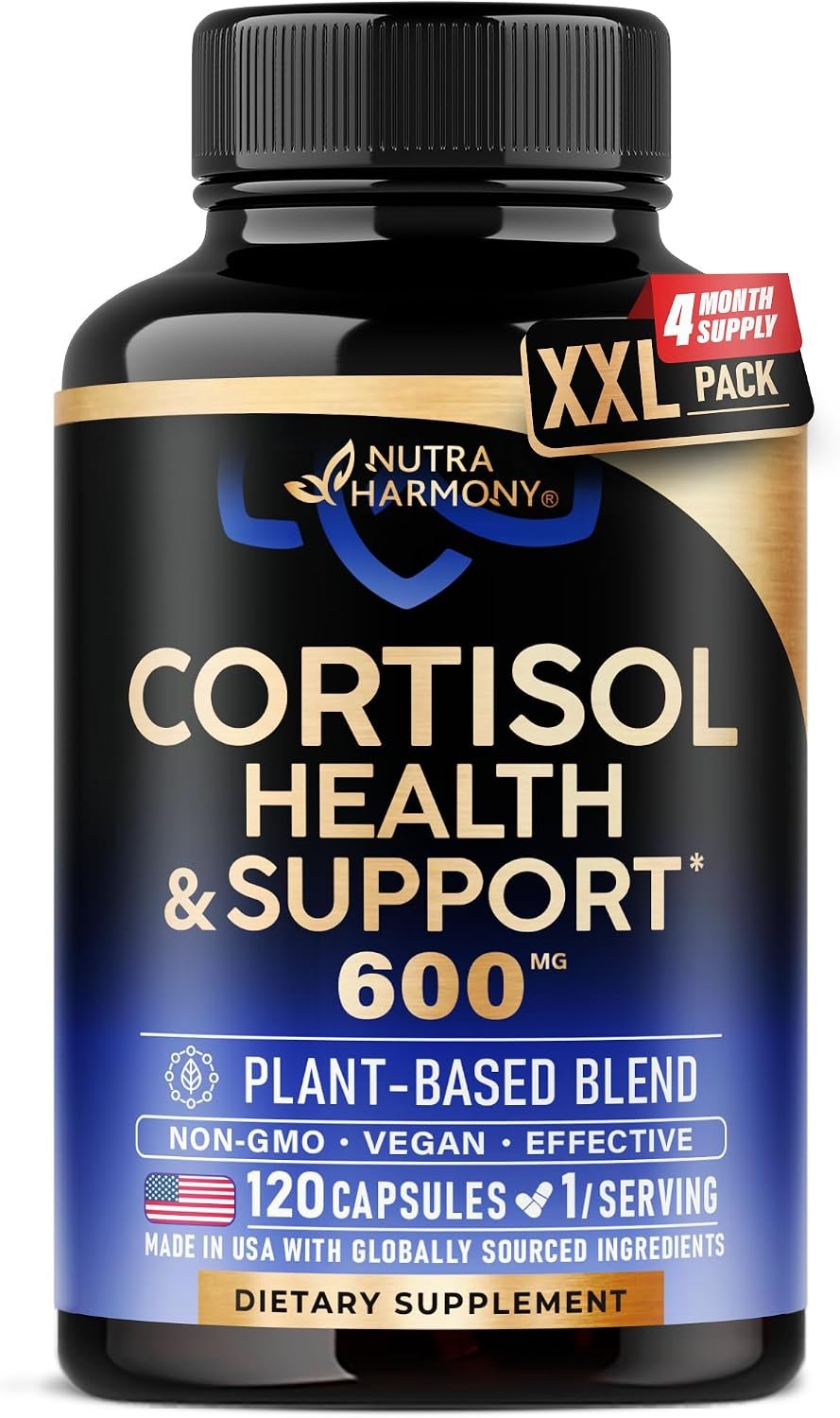 Cortisol Supplement for Women – Holy Basil, Ashwagandha, Rhodiola, 120 Caps | Plant-Based Hormone Balance – Holy Basil, Rhodiola & L-Theanine – Mood, Focus & Sleep – Lab Tested, Vegan – 4-Month Supply