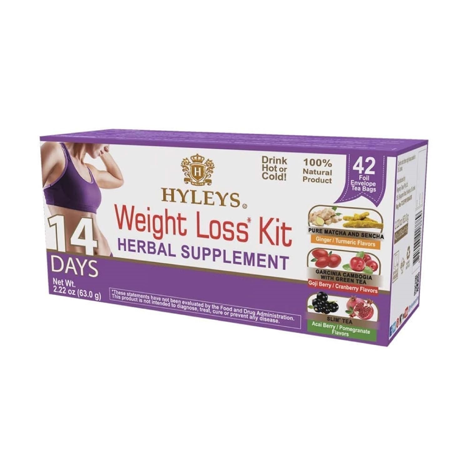 Hyleys 14 Day Weight Loss Tea, Garcinia & Matcha Green Tea, 42 Tea Bags | Garcinia Cambogia, Matcha, Senna Leaf & Peppermint, 2 Sachets Daily for 14 Days, No Added Sugar, Gluten Free & Vegan