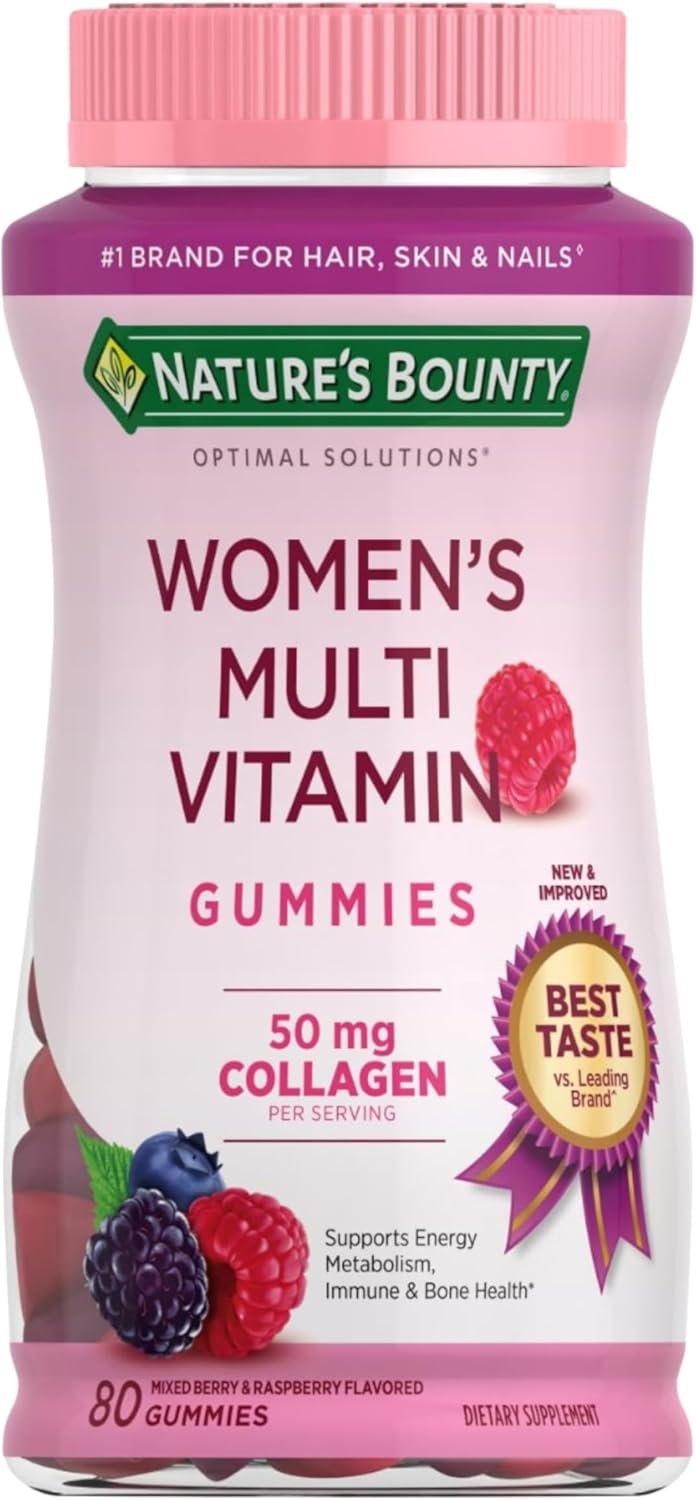 Nature’s Bounty Optimal Solutions Women’s Multivitamin, Raspberry, 80 Count | Immune and Cellular Energy Support, Bone Health, Raspberry Flavor, 40 Total Servings