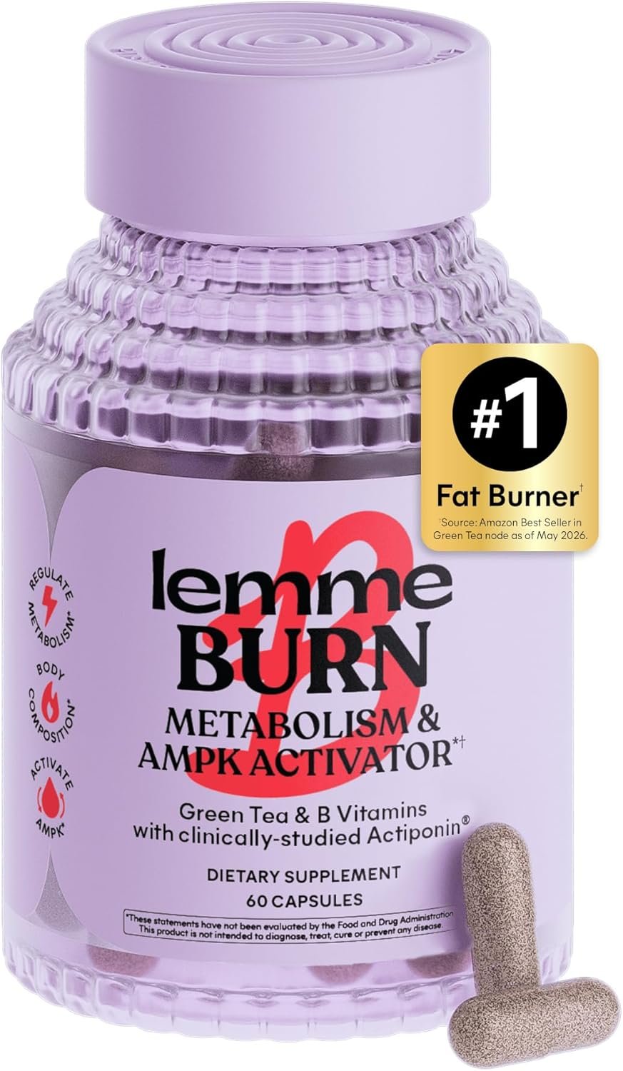 Lemme Burn Belly Fat Capsules for Metabolism Support, 30-Day Supply | AMPK Activator for Men & Women, Clinically Studied Actiponin Gynostemma, Green Tea Extract, Vitamins B6 & B12 Gluten Free