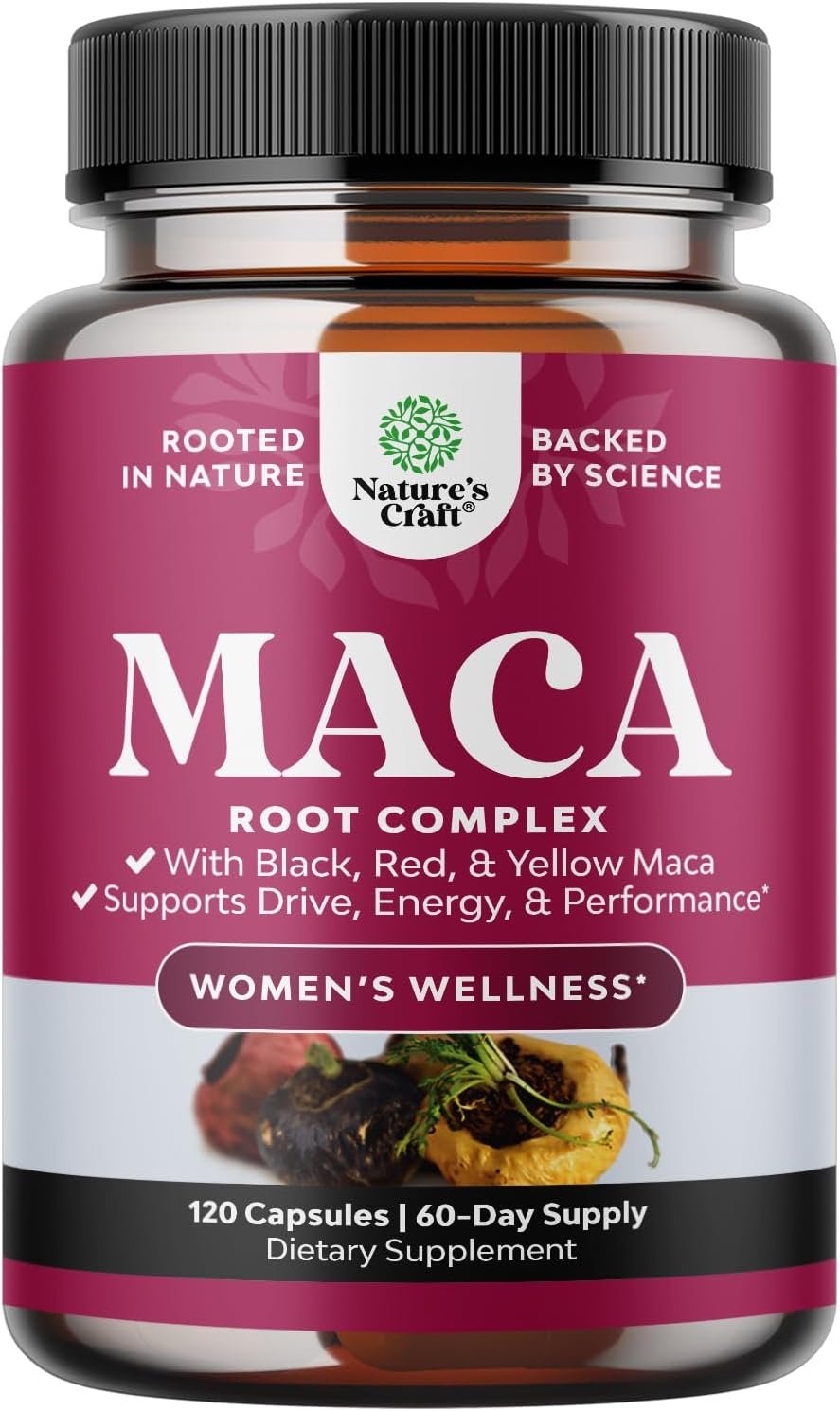 Maca Root Capsules for Women – Potent Herbal Supplement with Female Enhancing Blend of Red Yellow & Black Maca Root – Non-GMO Certified Vegan and Gluten-Free with No Artificial Colors – 120 Count