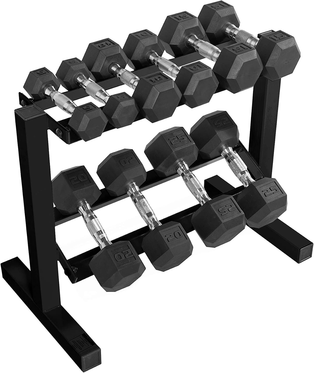 CAP 150 LB Dumbbell Set with 2-Tier Rack, Rubber Hex Free Weights Set, Home Gym Weight Set with Horizontal Storage Rack for Strength Training