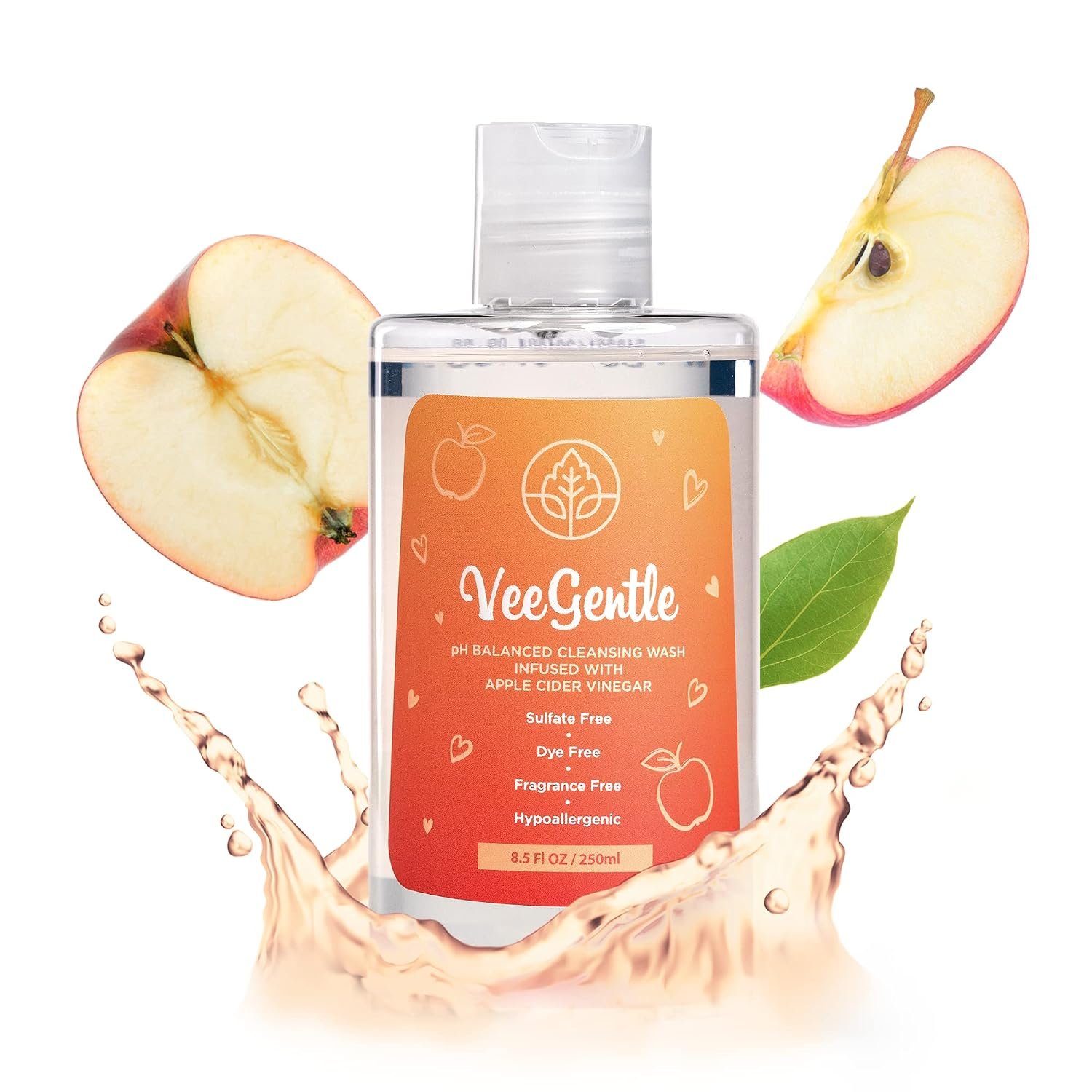 VeeFresh VeeGentle pH Balanced Feminine Wash – Apple Cider Vinegar, 250ml | Gentle & Soothing Formula, Hypoallergenic, Intimate Soap for Sensitive Skin, Helps with Odor Control