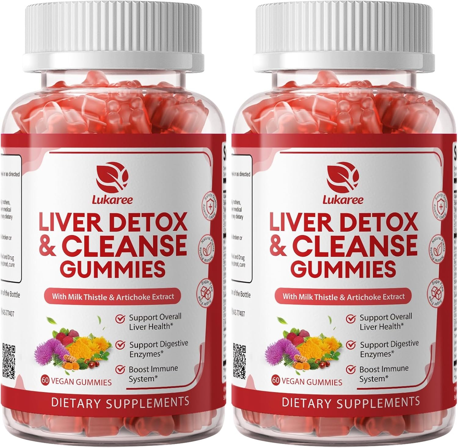 2 Pack Lukaree Liver Cleanse Detox & Repair Gummies w/Artichok & Dandelion | Sugar-Free Milk Thistle Supplement for Digestion & Immunity – Herbal Liver Health Supplement for Men & Women- Vegan, 60 Count