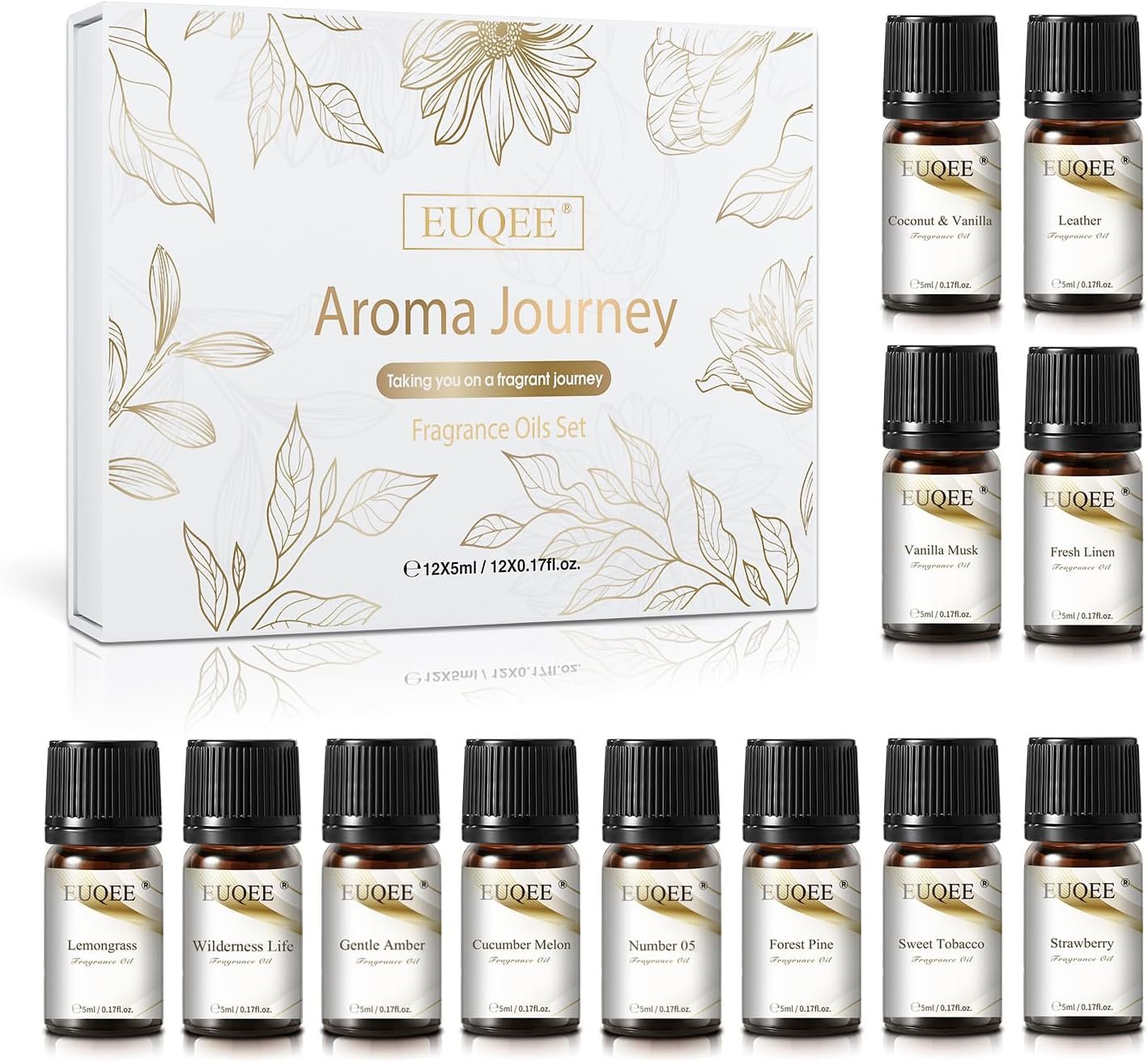 EUQEE 12 Pcs Fragrance Oils Gift Set for Aromatherapy | Essential Oil for Diffuser, Candle Making, Soap Making, Humidifier