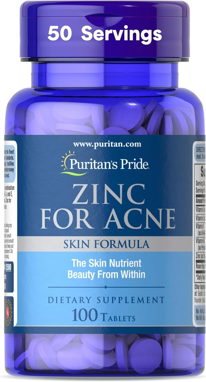 Puritan’s Pride Zinc for Acne Skin Formula with Vitamins C, B-6, A, and E