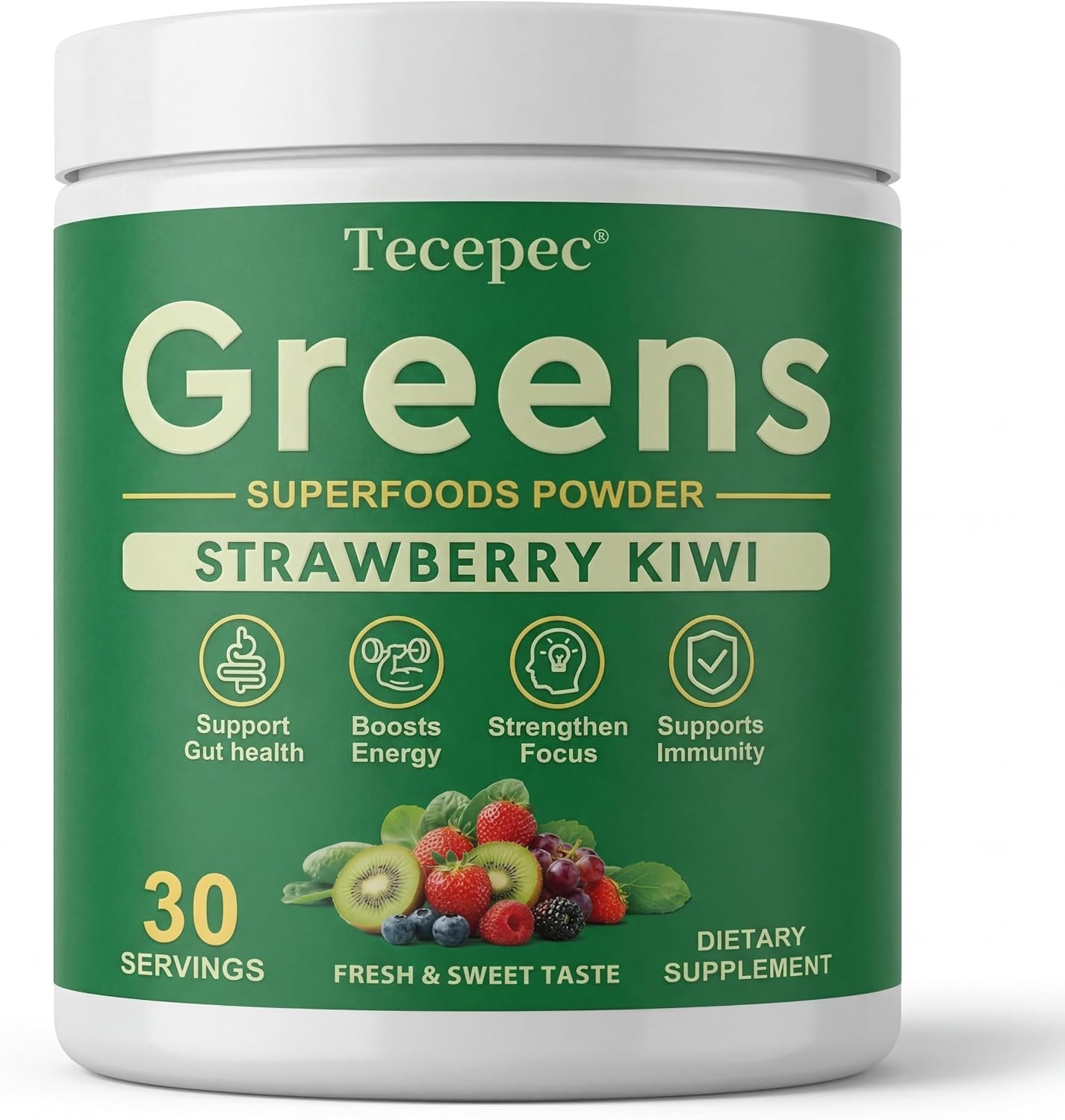 Super Greens Powder Superfood, Greens Juice Drink Mix with Spirulina, Chlorella, Adaptogens & Fiber, Digestive Enzymes, Pre + Probiotics Supplement for Women & Men Bloating & Gut Health, 30 Servings