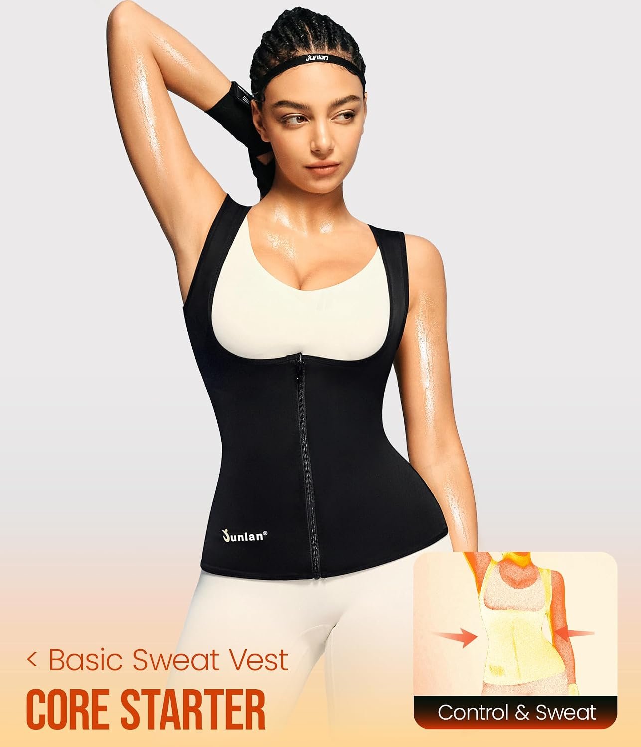 Junlan Sauna Suit Vest Waist Trainer for Women Zipper Sweat Tank Top Shaper | Lightweight sauna vest with heat-trapping fabric, front zipper and light compression for comfortable workouts