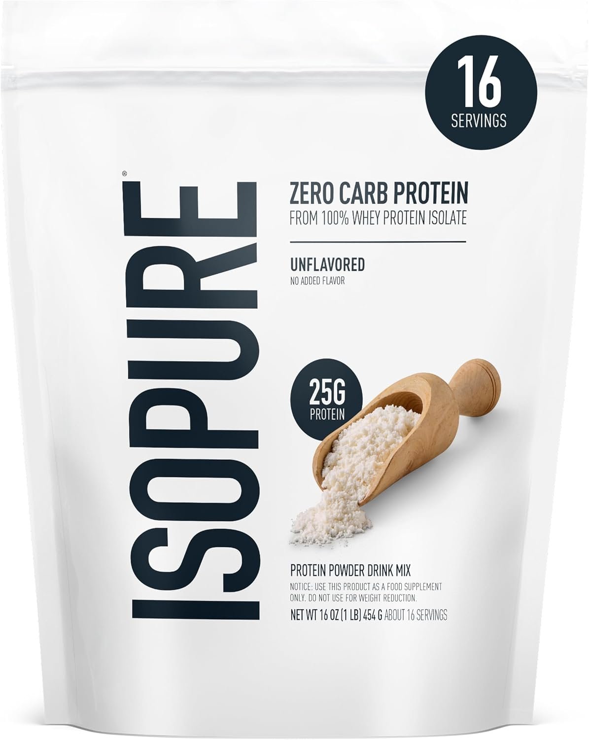 Isopure Zero Carb 100% Pure Whey Isolate Protein Powder, Gluten Free, with Vitamins, Unflavored, 25g Protein Per Serving, 1 Lb, 16 Servings (Packaging May Vary) | 25g Protein Per Serving, 100% Whey Protein Isolate, Gluten Free, with Added Vitamins for Immune Support & Muscle Recovery