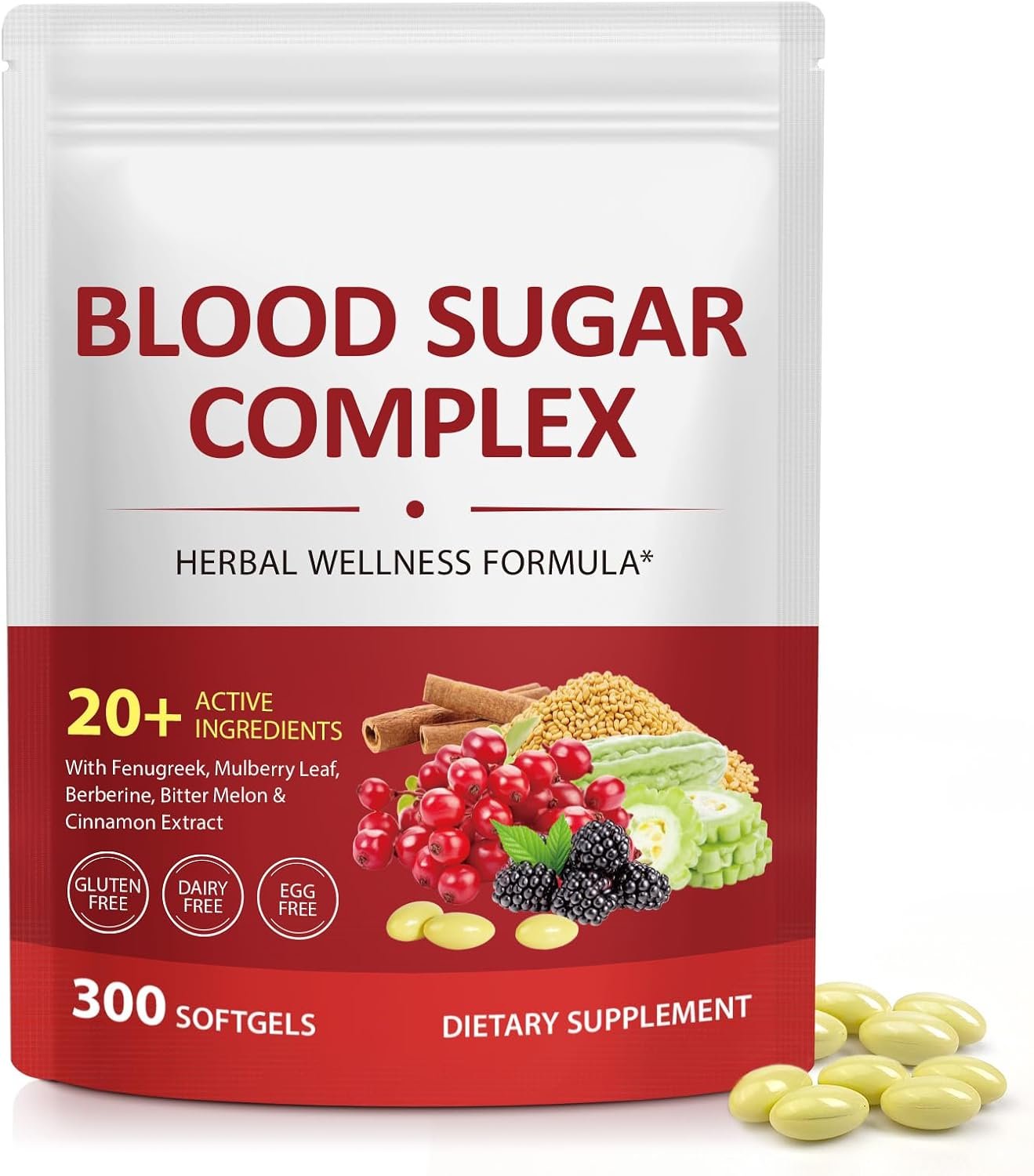 Blood Sugar Complex 300 Softgels with Fenugreek, Berberine & Cinnamon, Supports Overall Metabolic Wellness and Daily Nutrition, Herbal Wellness Formula