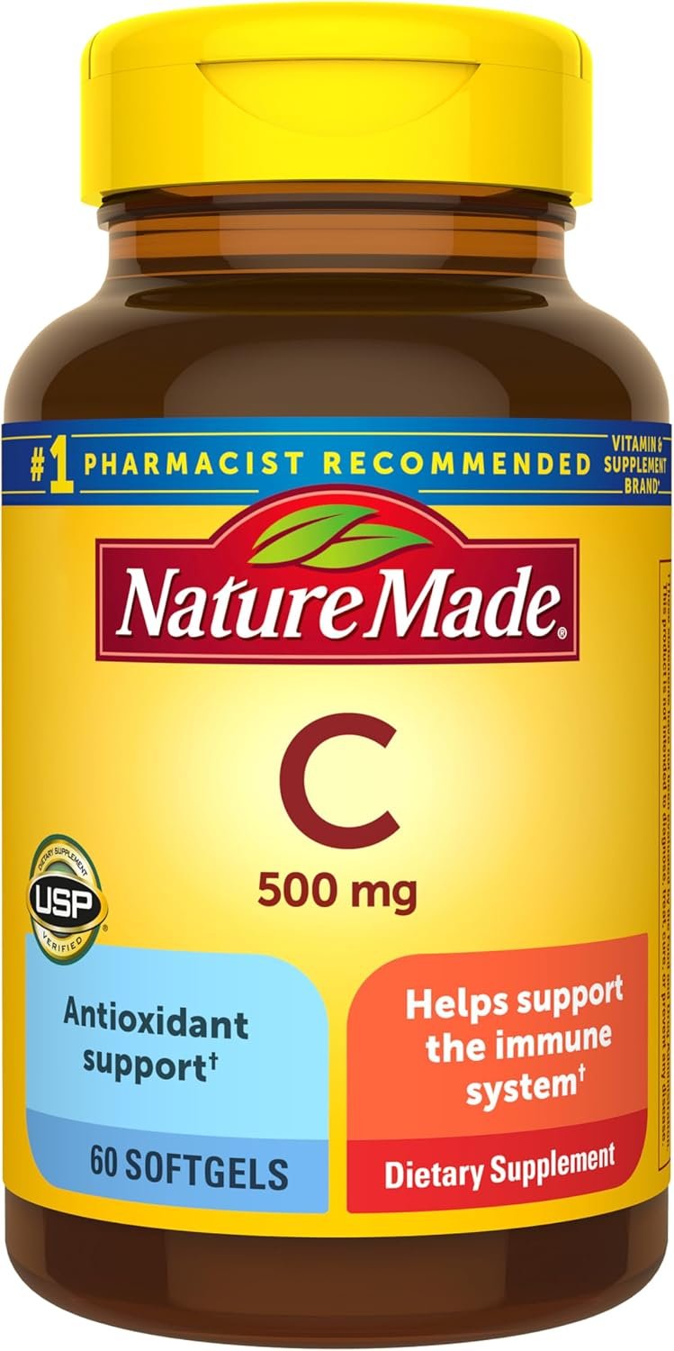 Nature Made Vitamin C 500 mg for Daily Immune Support, 60 Softgels | Dietary Vitamin C Supplement for Immune Support and Antioxidant Support, 60 Day Supply