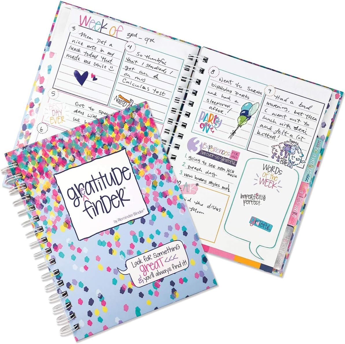 Denise Albright Gratitude Finder® 52 Week Non-Dated Journal for Women, Teens & Girls with 165 Hand-Illustrated Stickers (Confetti Party)