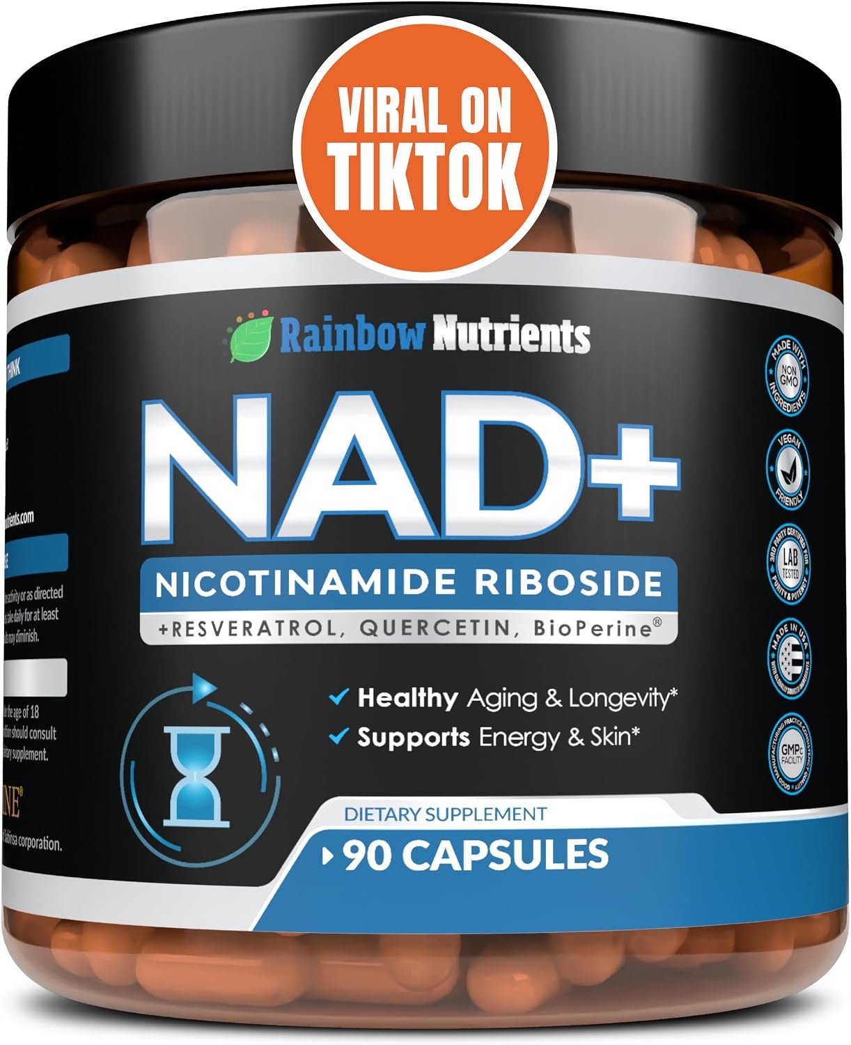 2010 MG NAD+ Supplement- Nicotinamide Riboside, Resveratrol, Quercetin & BioPerine® (High Absorption)- Natural NAD Booster for Anti-Aging, Cellular Energy, Skin- For Women & Men- 90 V Capsules