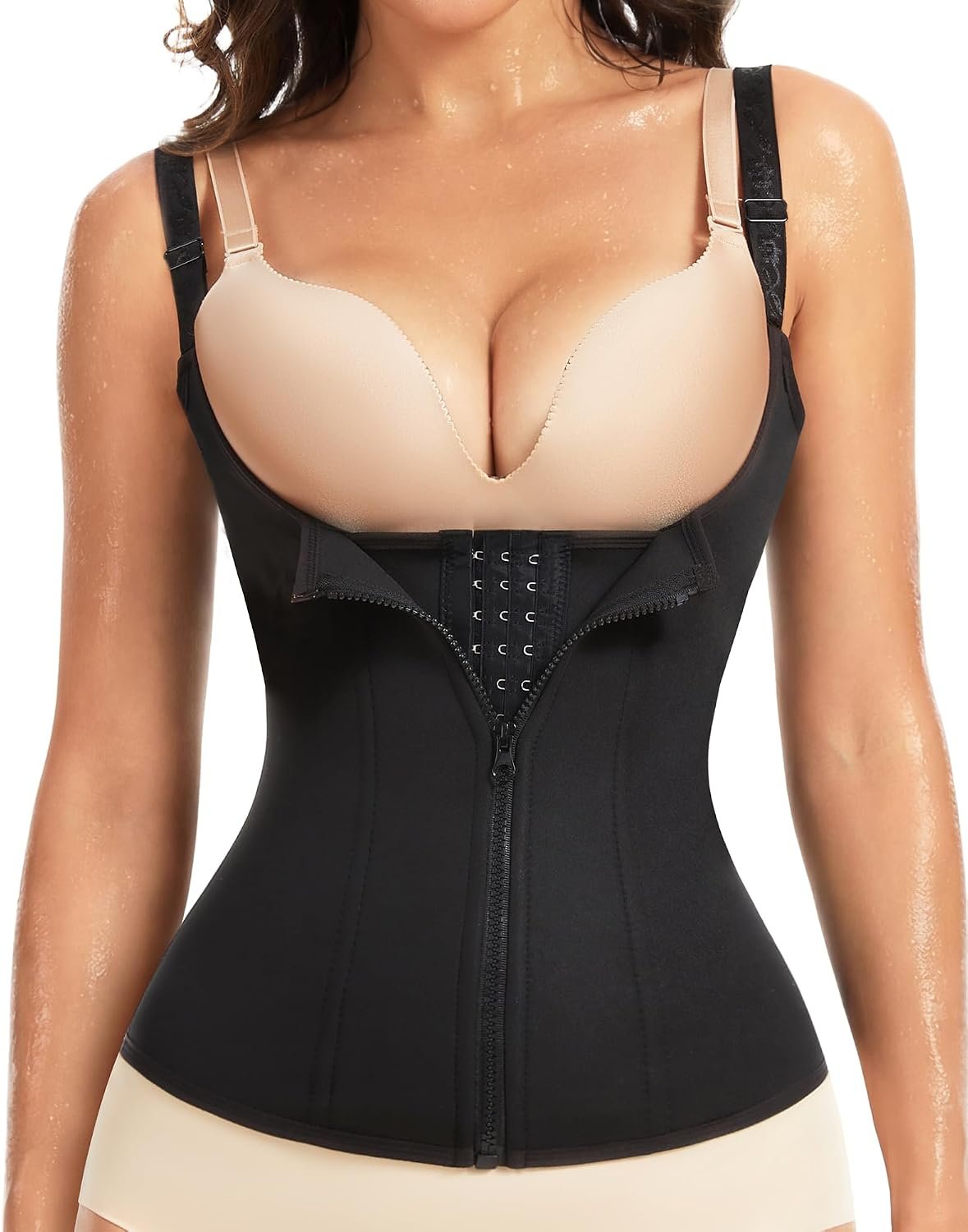 GYDEK Waist Trainer Vest for Women, Neoprene Tummy Control Shapewear with Adjustable Straps, Sauna Zipper Corset Body Shaper for Workout, Waist Slimmer & Back Support Shapewear Black