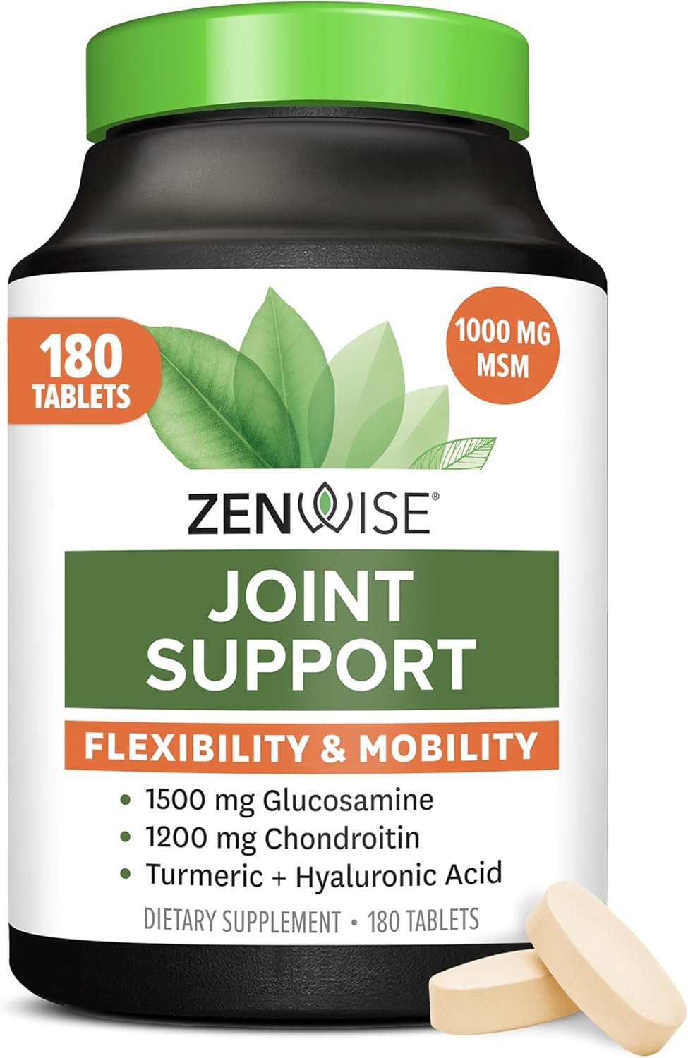 Zenwise Health Joint Support Supplement with Glucosamine Chondroitin MSM, Curcumin & Sulfate – Joint Health for Women & Men – Mobility & Flexibility Support for Knee, Cartilage & Bone – 180 Count | Tablets, 1500mg Glucosamine, 1200mg Chondroitin, 1000mg MSM, Turmeric, Boswellia, Mobility, Flexibility, Cartilage