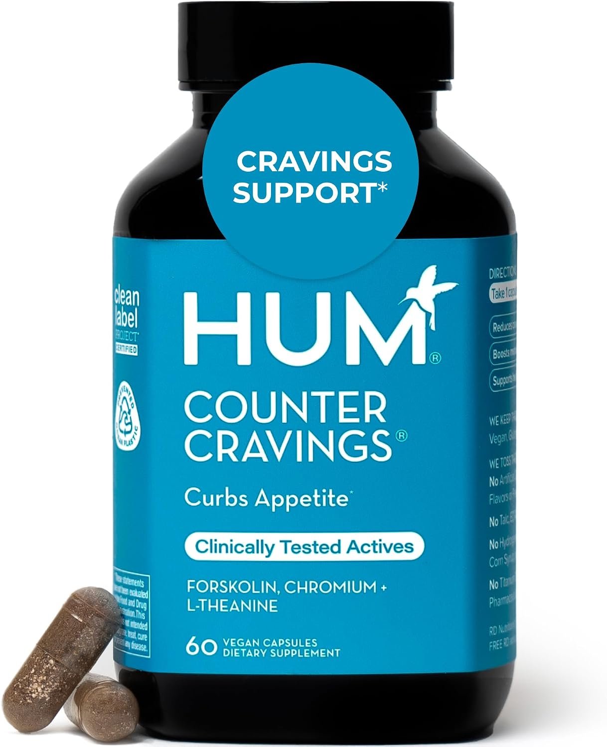 HUM Counter Cravings Chromium & L-Theanine, Appetite Support, 60 Count | Chromax Chromium, L-Theanine, Seaweed Extract, Coleus Forskohlii, Vegan, Gluten Free, Caffeine-Free