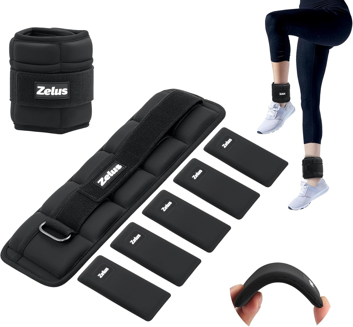 ZELUS Ultra Thin Adjustable Ankle Weights, 4/7/10 lb Fully Adjustable, Filled with Soft Iron for Slim Fit, Leg Weights for Women Men, Strength Weighted for Gym Home Yoga Walking Running Pilates