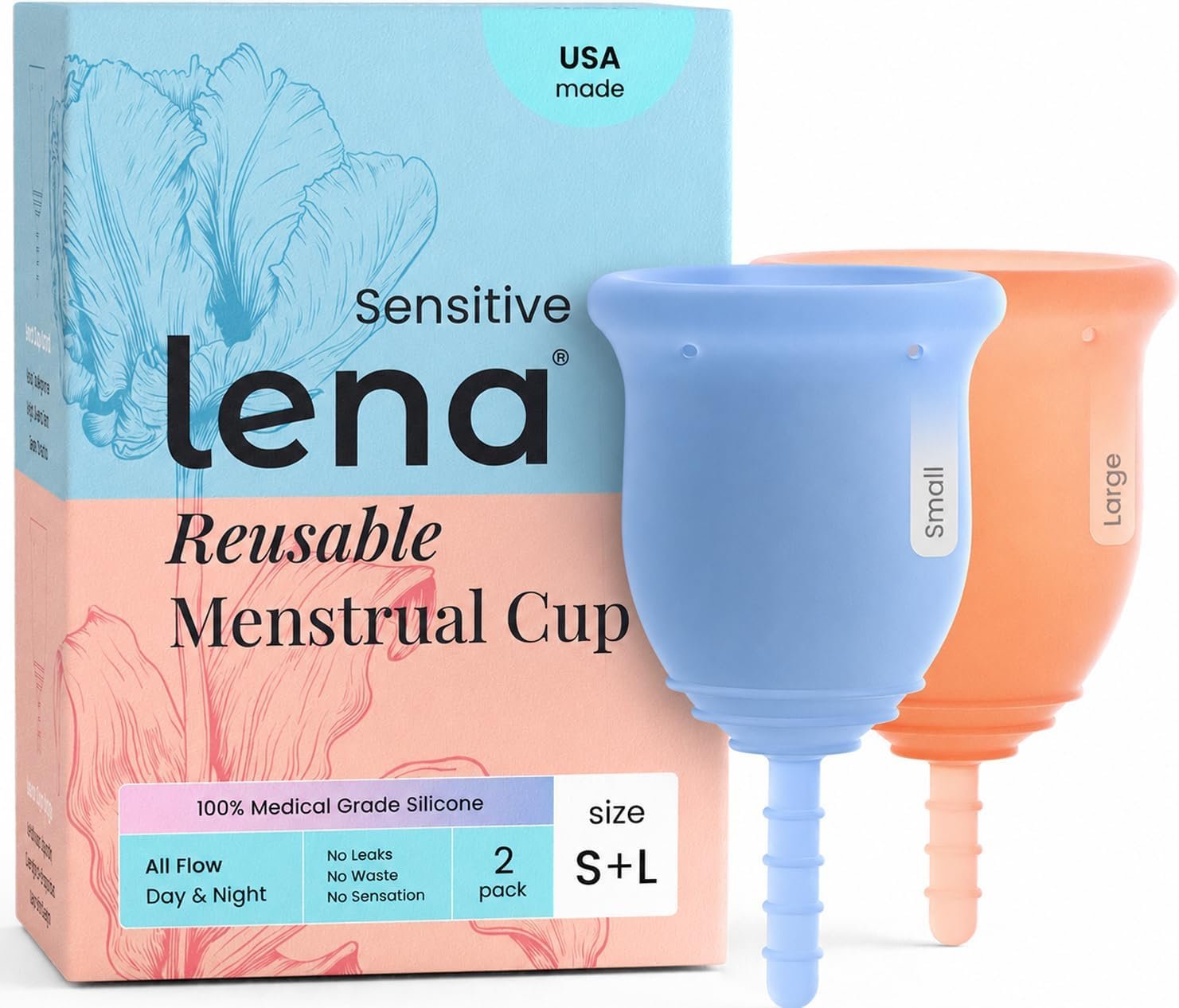 Lena Sensitive Menstrual Cups 2-Pack Ultra-Soft Set, Small & Large