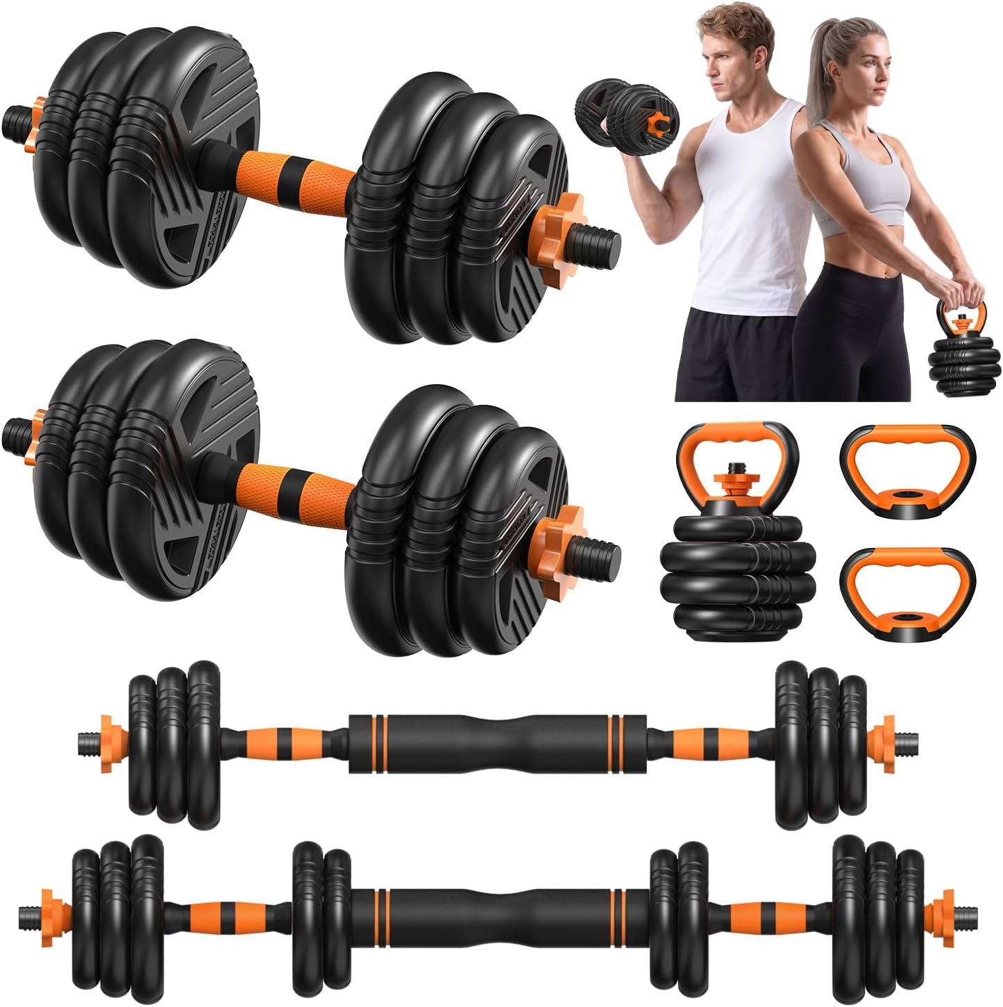 Adjustable Dumbbell Set with Connector for Home Gym Workout | 33/44/66/88lbs 5 in 1 Free Weights Dumbbells Set, Weights Set Used as Barbell, Kettlebells, Push up Stand, Weight Plate