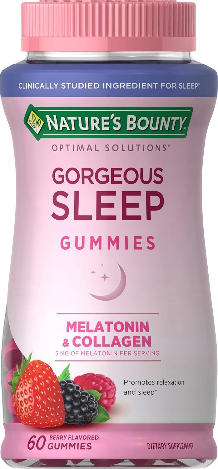 Nature’s Bounty Optimal Solutions Gorgeous Sleep Melatonin 5mg Gummies | With Collagen, 60 Count, Assorted Fruit Flavors, 30 Total Servings
