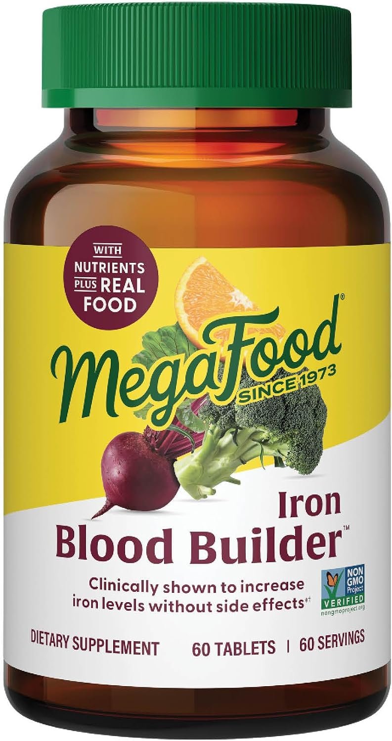 MegaFood Blood Builder Iron Supplement, Energy Support, Vegan, 60 Tablets | Increase Iron Levels Without Side Effects, Improves Energy Levels, B12, Folic Acid and Vitamin C for Absorption, 60 Servings