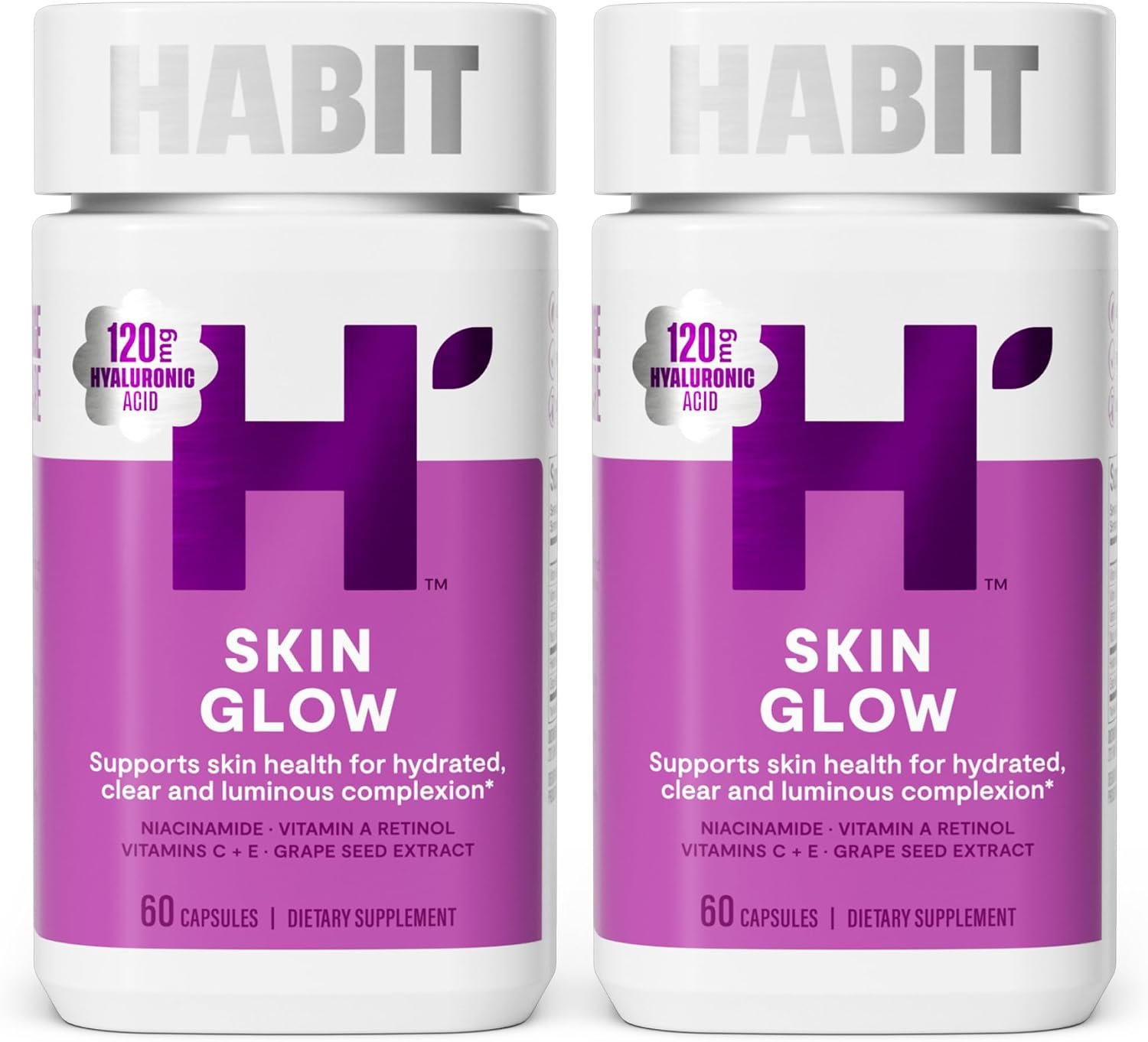 Habit Skin Glow Dual Pack, Supports Skin Health, Hyaluronic Acid, Vitamin A Retinol, Vitamin C & E, (120 Capsules, 1 Pack x 60 Capsules)