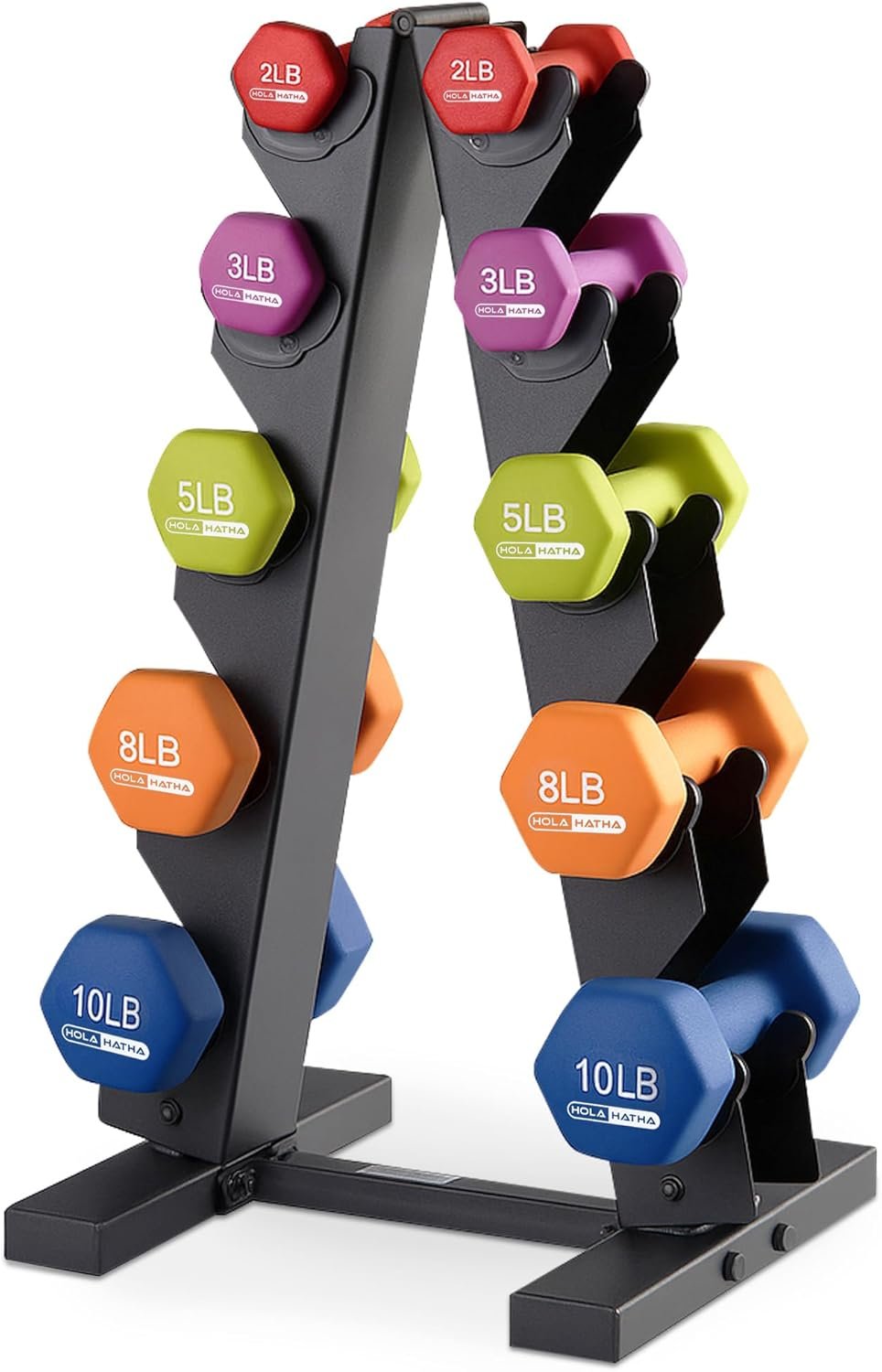 HolaHatha 1, 2 and 3 lb Neoprene Dumbbell Strength Training Weight Set with Rack