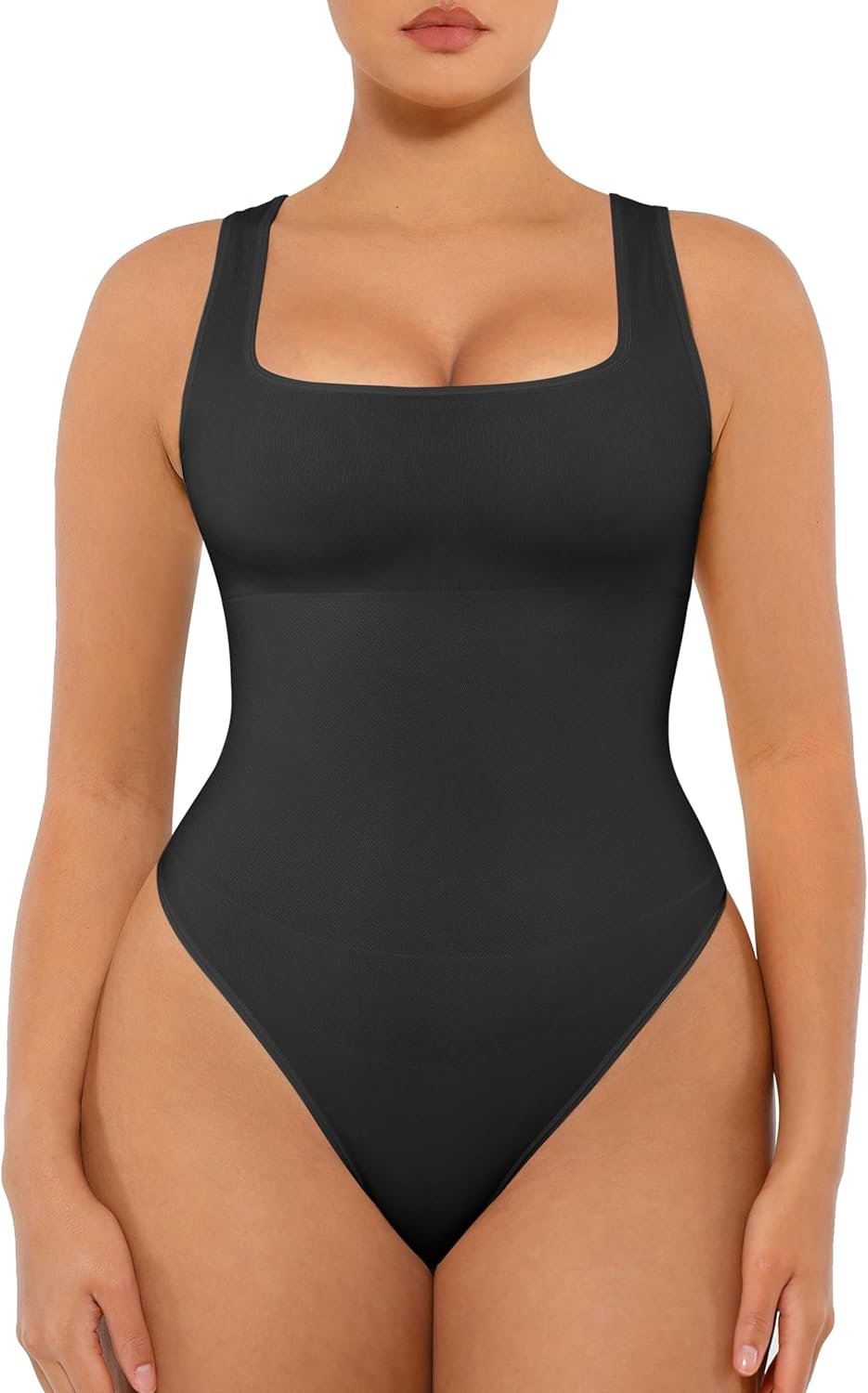 FeelinGirl Bodysuit Seamless Square Neck Tummy Control Shapewear Bodysuit | Square Neckline for Stylish Look, Seamless Material and Light Compression, Breathable and Stretchy for All-Day Comfort