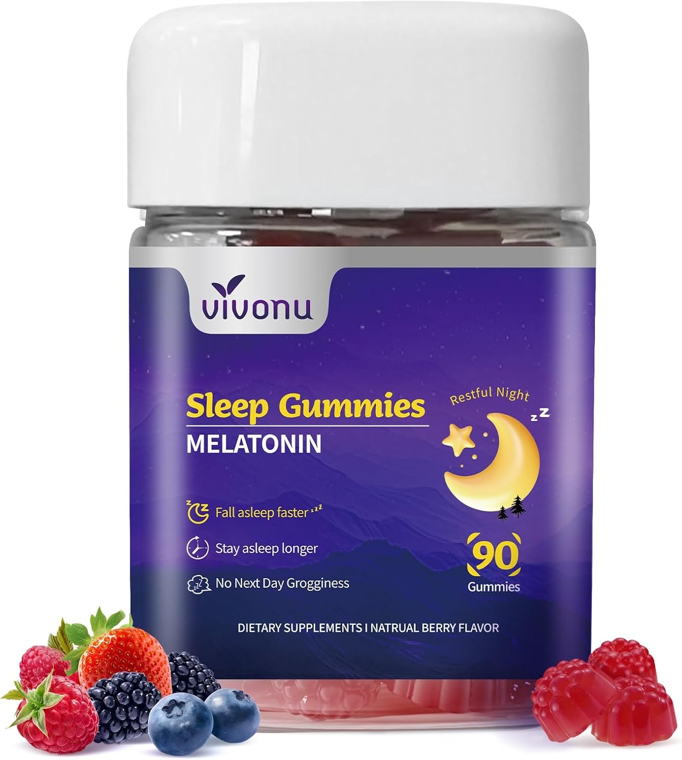 9-in-1 Melatonin Gummies 10mg, Natural Herbal Sleep Aids for Adults, Sleep Gummies with Magnesium Glycinate, Valerian Root, L-Theanine and Vitamin B6, etc, 45 days supply, Non GMO, Berry Flavored