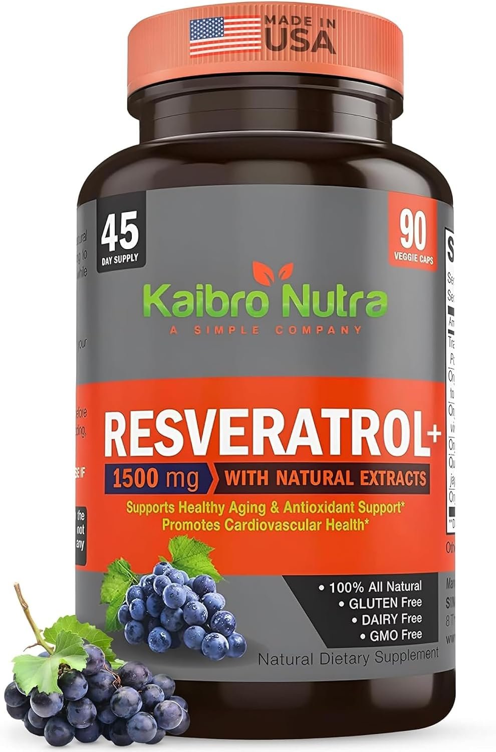 Kaibro Nutra Resveratrol Supplement 1500mg | Trans Resveratrol & Quercetin