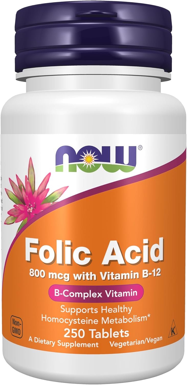 NOW Foods Folic Acid 800 mcg Tabs (Pack of 2)