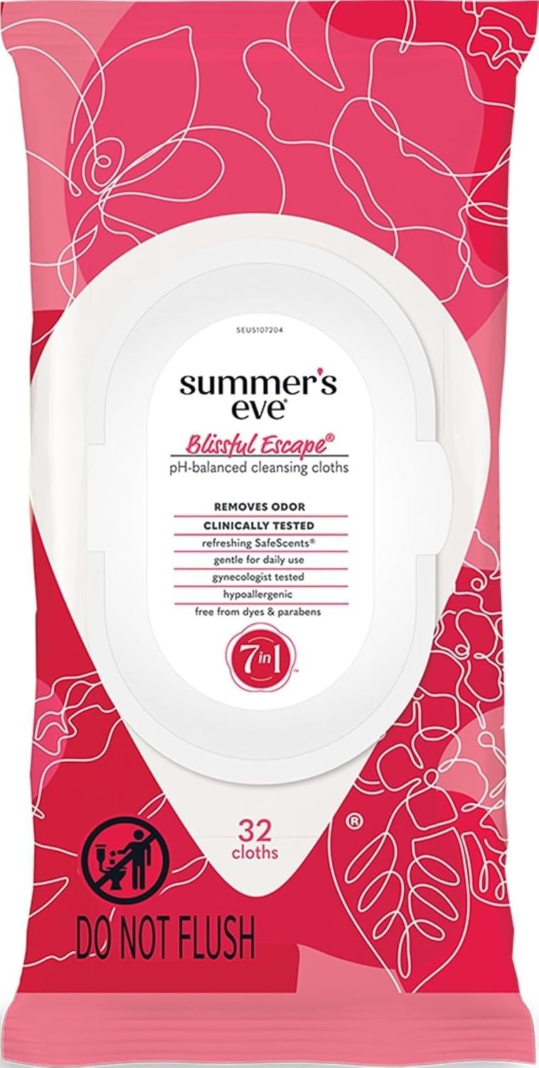Summer’s Eve Refreshing Feminine Wipes, Blissful Escape, 32 Count | Resealable, Vaginal Wipes, Feminine Care to Help Remove Vaginal Odor, Gynecologist Tested, Gentle Wipes Cleanse Intimate Area