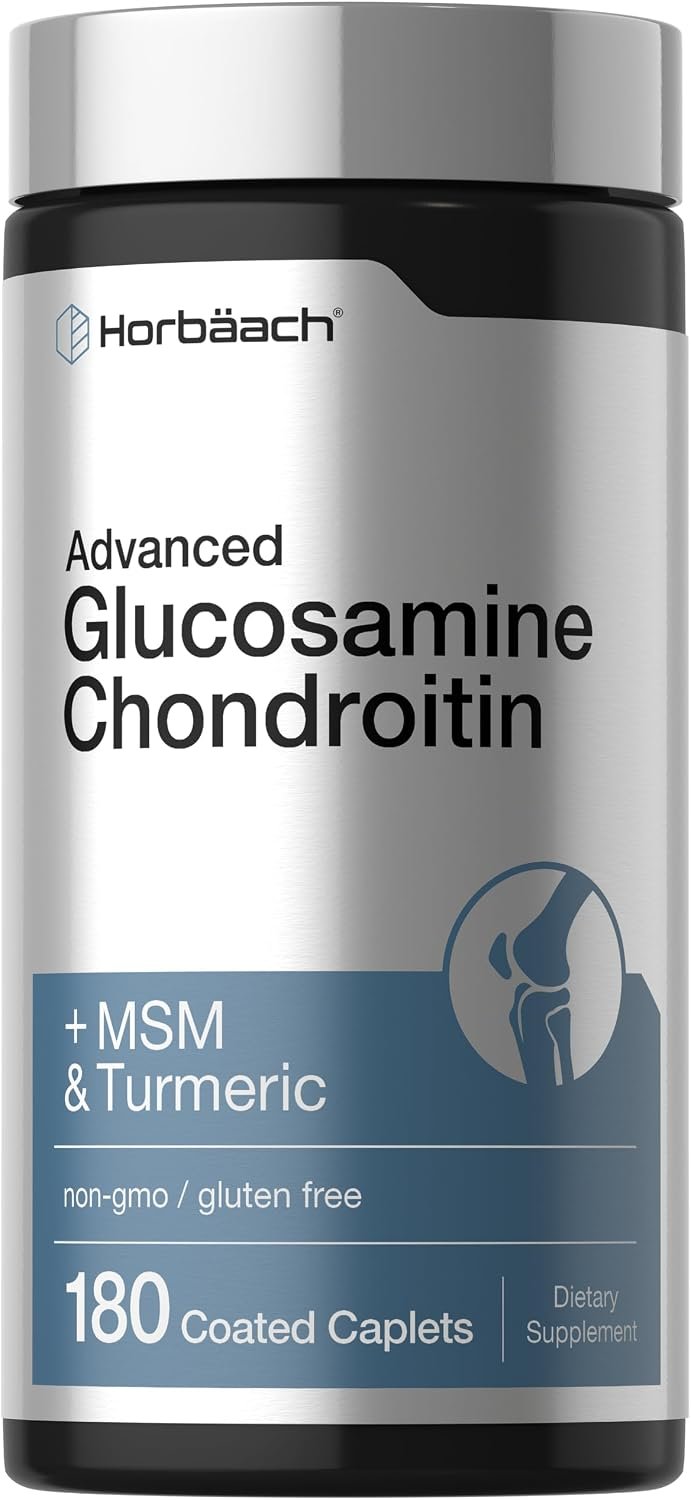 Horbäach Glucosamine Chondroitin | Plus MSM & Turmeric | 180 Coated Caplets | Non-GMO, Gluten Free Supplement