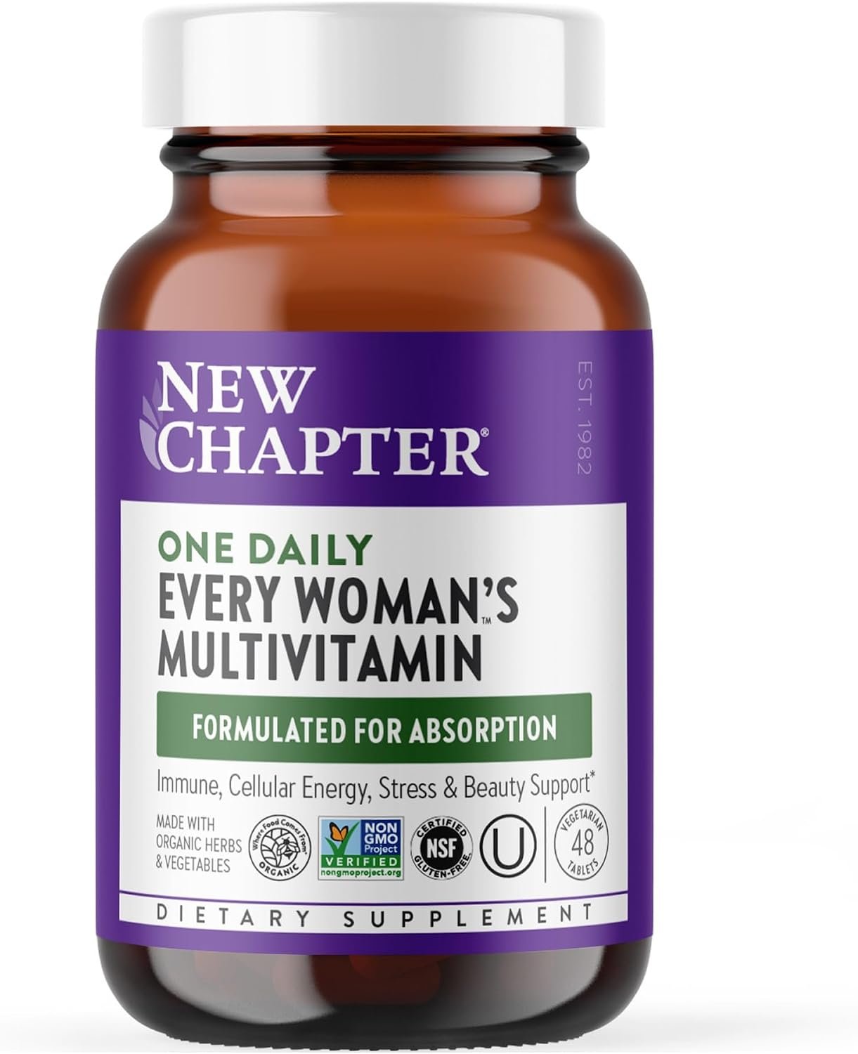New Chapter Every Woman’s One Daily Multivitamin, 48 Tablets | Whole-Food Fermented Nutrients for Bone, Cellular Energy, and Immune Support, No Added Sugar, Vegetarian, and Gluten Free