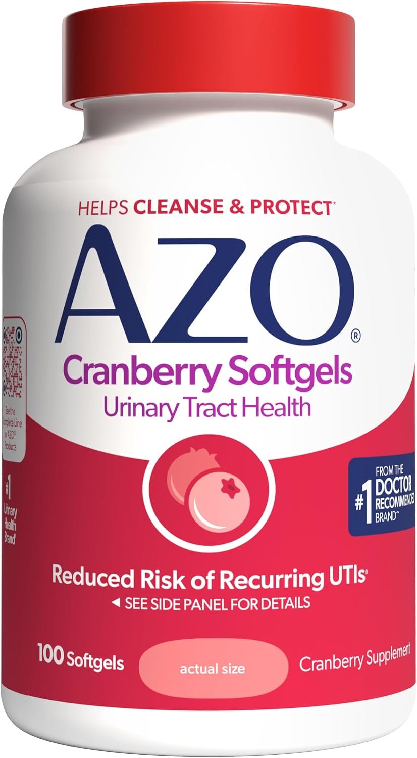 AZO Cranberry Supplement, Made with Concentrated Whole Fruit Cranberry Powder to Help Cleanse and Protect the Urinary Tract*, Sugar Free Cranberry Pills, Non-GMO, 100 Softgels