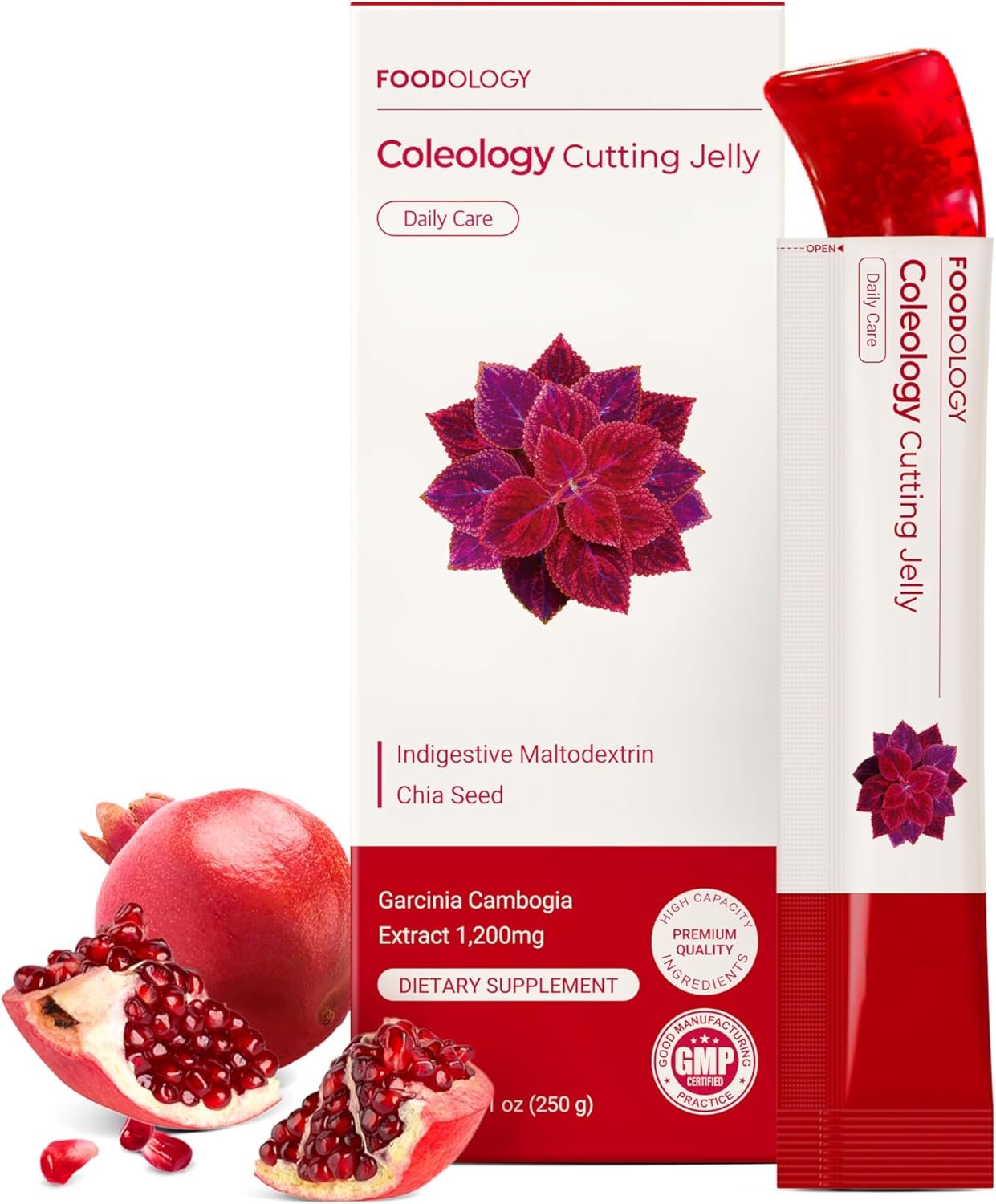 FOODOLOGY Coleology Cutting Jelly, Slimming Jelly Pomegranate, 10 Sticks | Dietary Fiber Supplement for Weight Management, Chia Seeds & Garcinia Cambogia, Korean Weigh Loss, Appetite Suppressant
