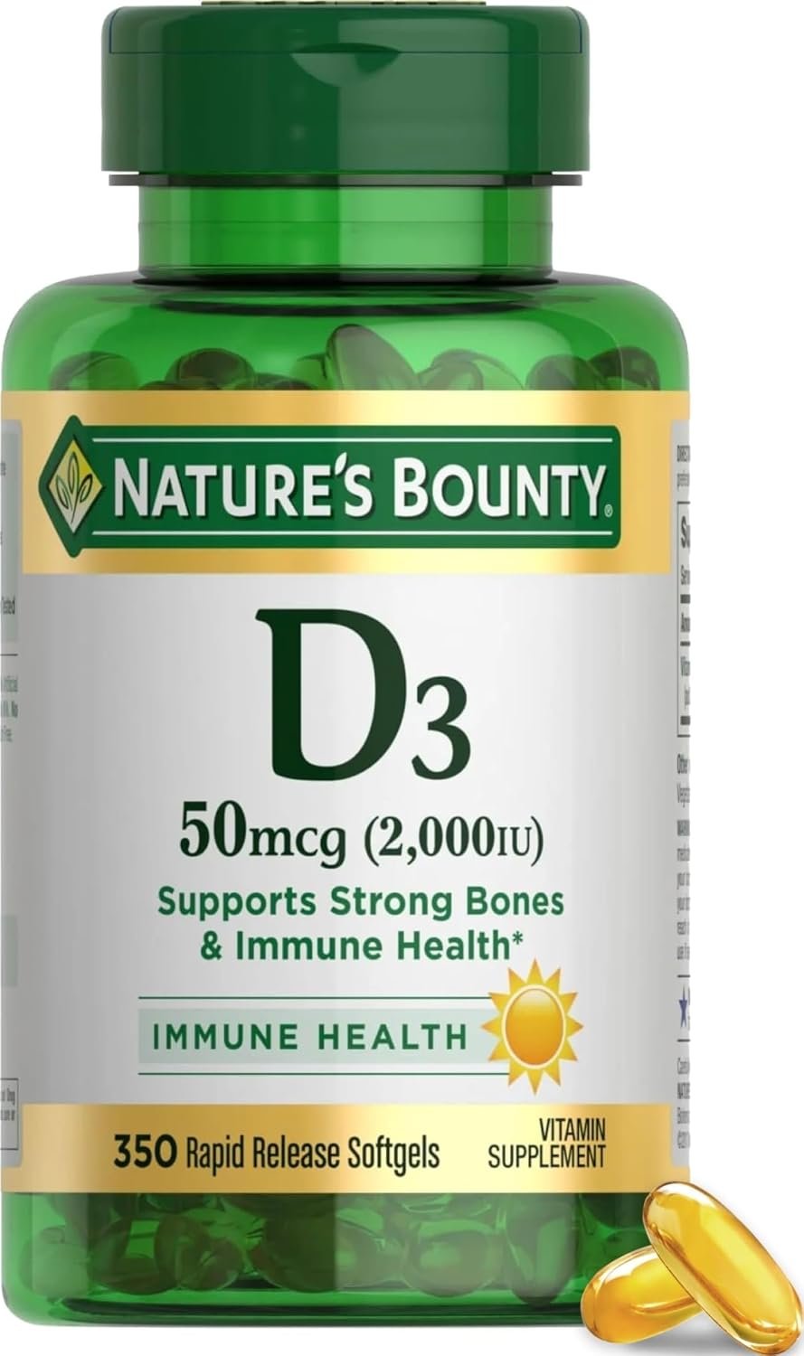 Nature’s Bounty Vitamin D3 2000 IU Essential for Healthy Bones 350 Softgels